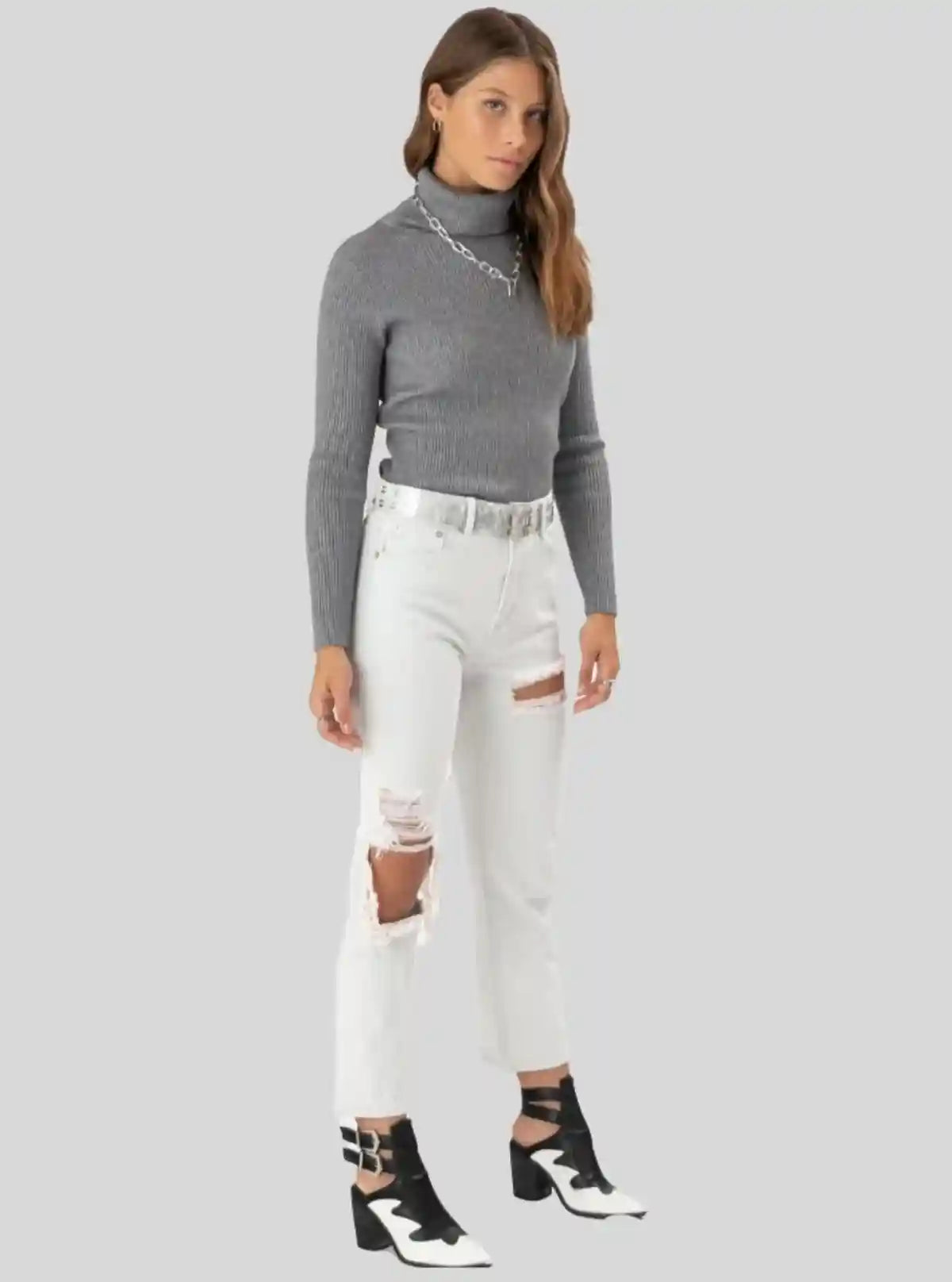 Women’s Dark Melange Ribbed Turtle Neck Pullover with Long Sleeves | Buy Online at  Boer and Fitch