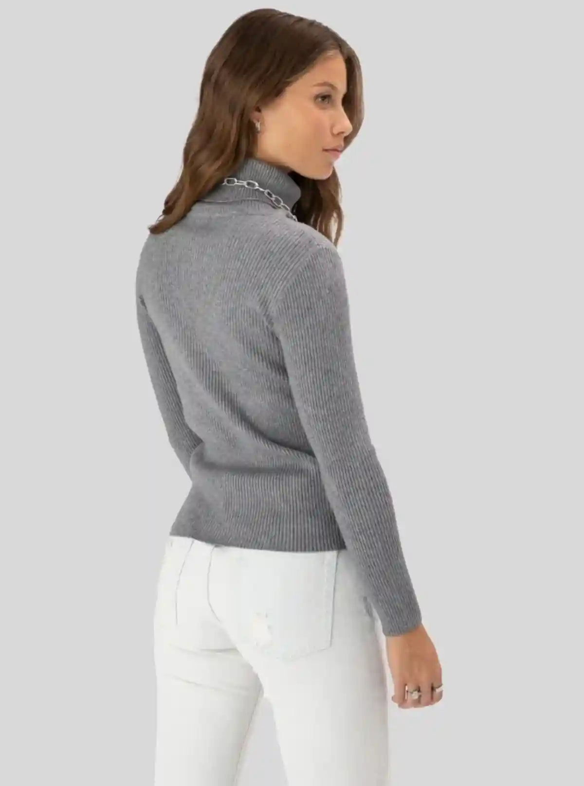 Women’s Dark Melange Ribbed Turtle Neck Pullover with Long Sleeves | Buy Online at gep32c-qs.myshopify.com