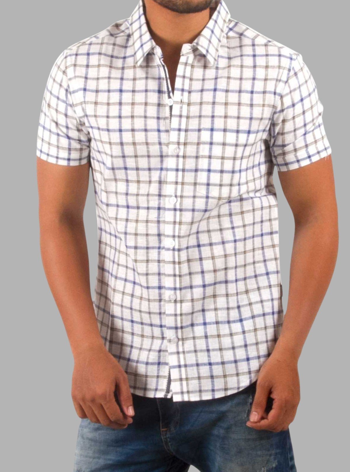 Checked Linen Blend Half Sleeve Shirt for Men – Casual Summer Shirt by Boer and Fitch - Boer and Fitch