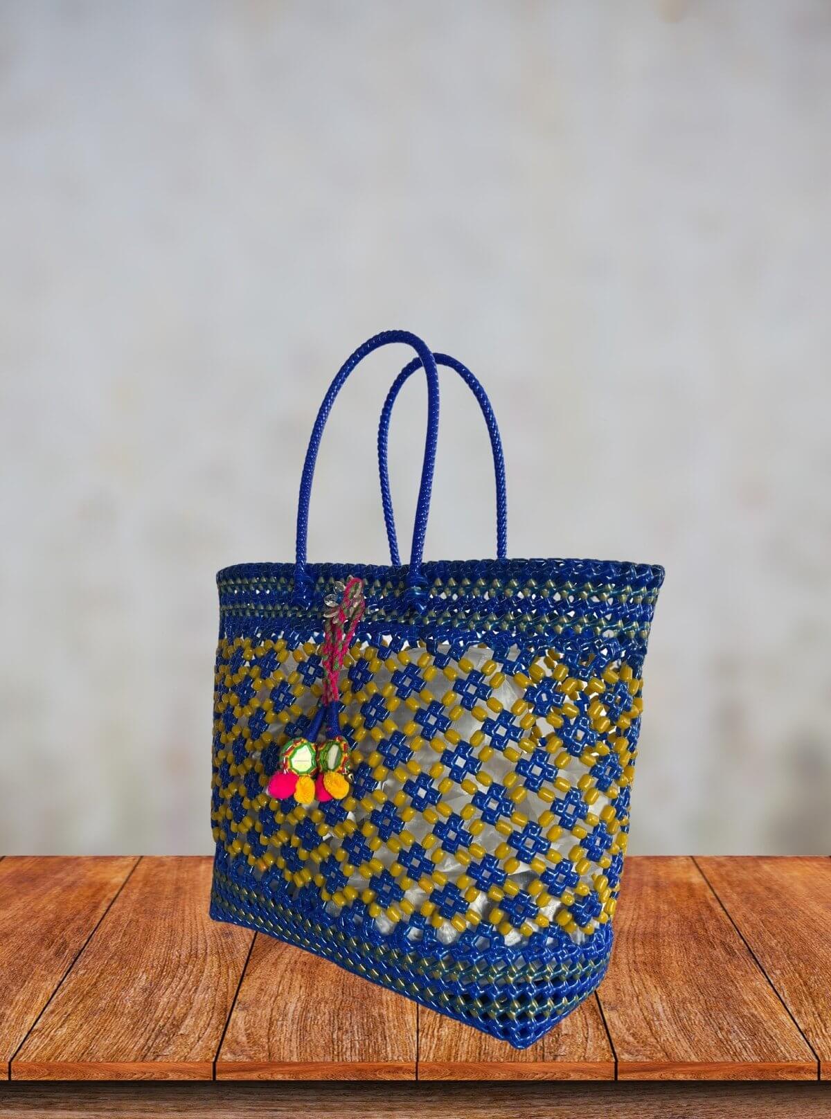 Checkerboard Handmade Beaded Tote Bag – Eco - Friendly Fashion Accessory - Boer and Fitch
