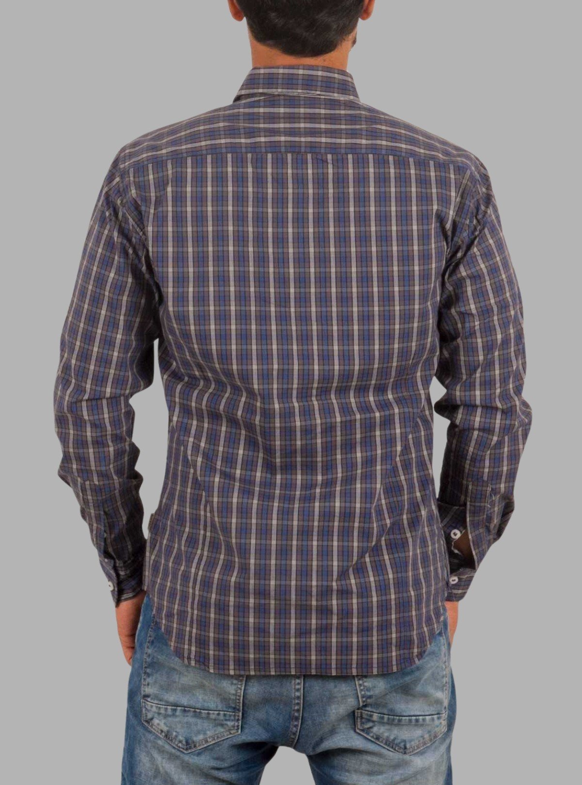 Classic Navy Checked Slim Fit Long Sleeve Shirt for Men – Casual & Smart by Boer and Fitch - Boer and Fitch