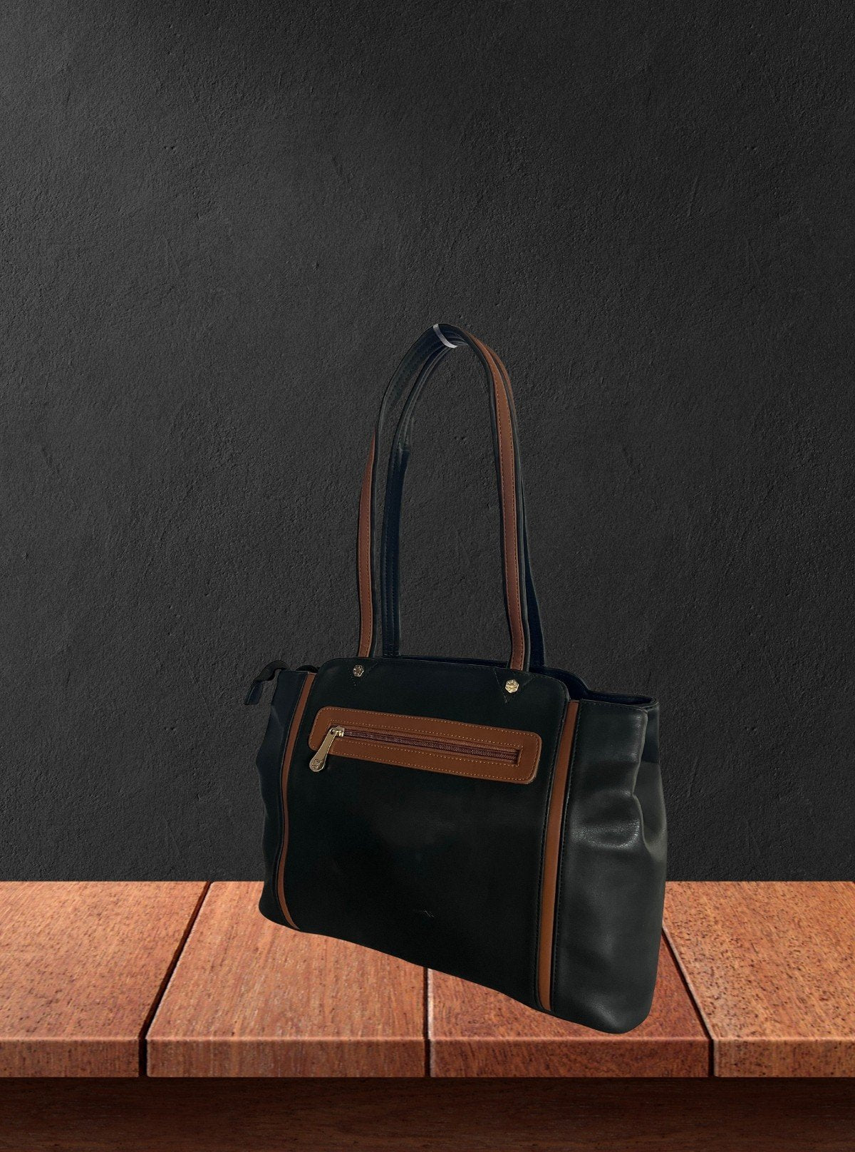 Contrast Black Leather Bag – Premium Dual - Tone Style for Modern Sophistication - Boer and Fitch