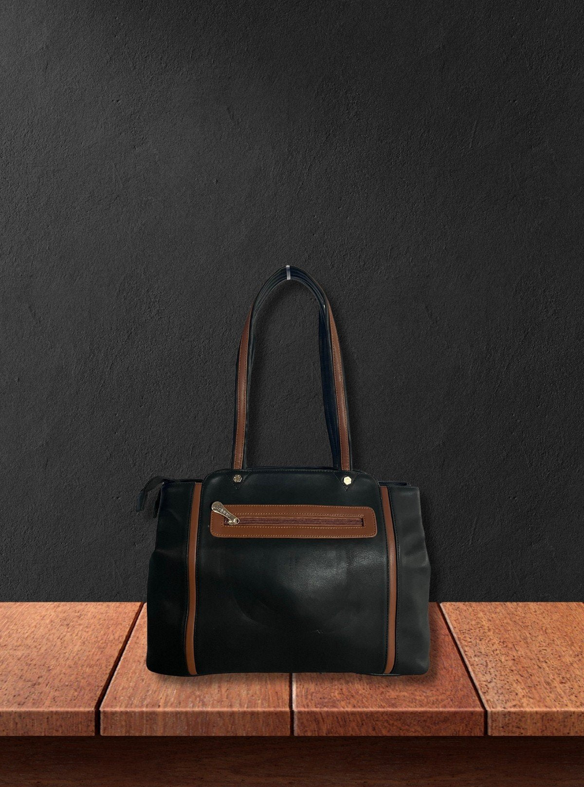 Contrast Black Leather Bag – Premium Dual - Tone Style for Modern Sophistication - Boer and Fitch