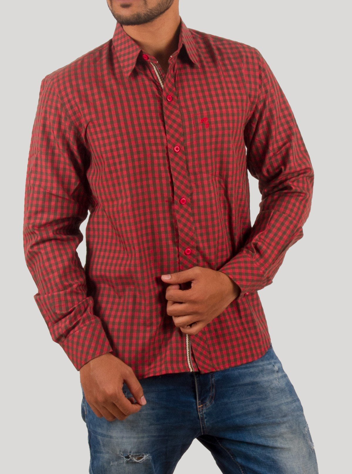 Deep Red Checked Casual Long Sleeve Shirt for Men – Boer and Fitch - Boer and Fitch