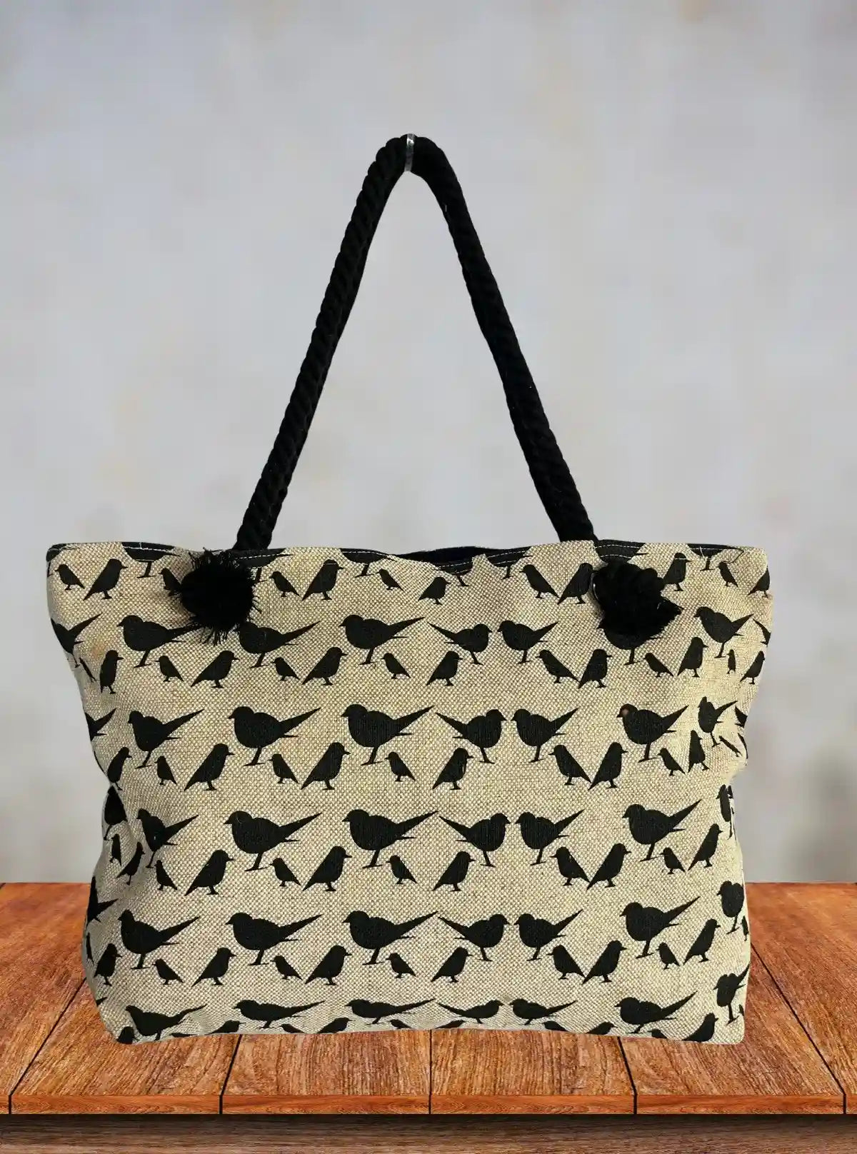 Canvas Bird Printed Cotton Bag with Black Handle – Eco-Friendly Shopping Tote from Boer and Fitch | Buy Online at gep32c-qs.myshopify.com