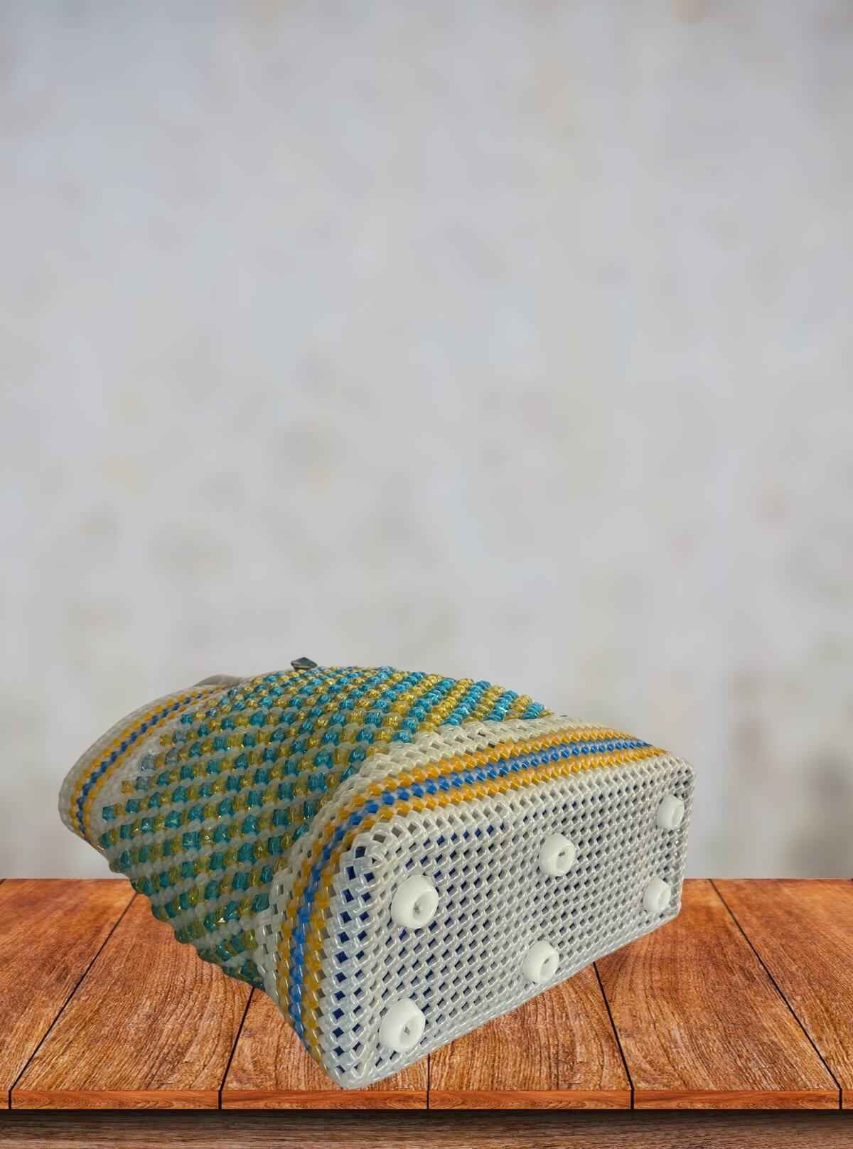 Handmade Multicolor Beaded Tote Bag with White Handles & Tassel Charm from Boer and Fitch | Buy Online at gep32c-qs.myshopify.com