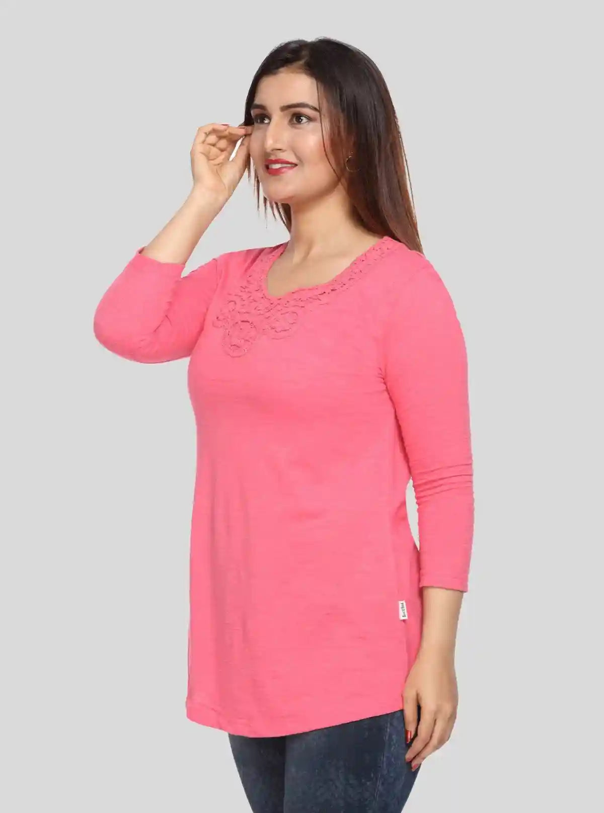 Women's Fuchsia Neck Lace Long Sleeve Cotton Jersey Top | Boer & Fitch | Buy Online at  Boer and Fitch
