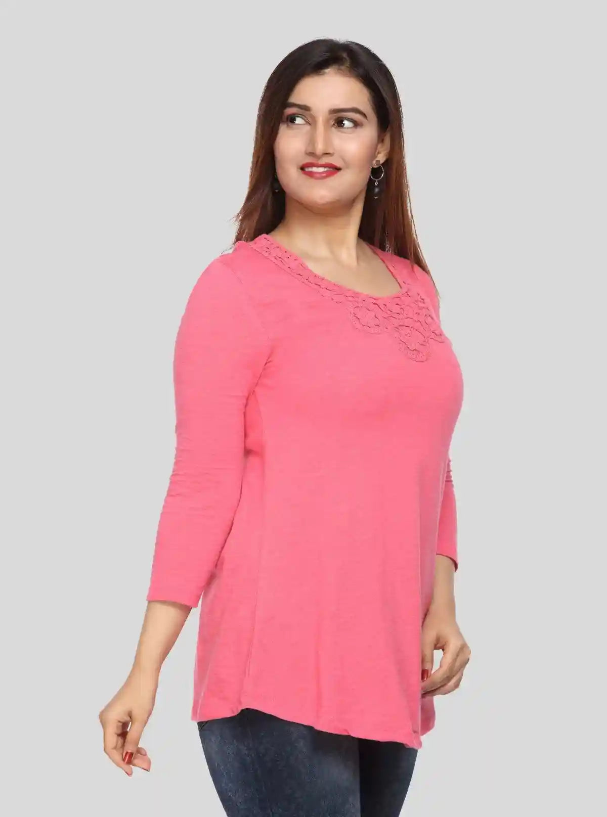 Women's Fuchsia Neck Lace Long Sleeve Cotton Jersey Top | Boer & Fitch | Buy Online at  Boer and Fitch
