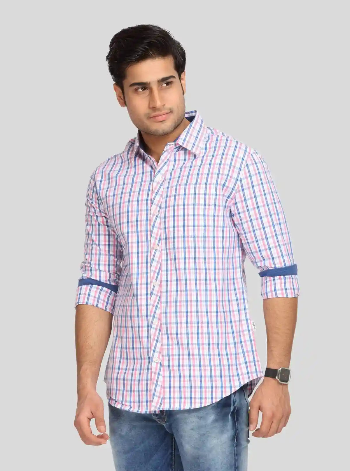 Men’s Pink Checked Slim Fit Full Sleeve Shirt – Smart Casual Style by Boer & Fitch | Buy Online at  Boer and Fitch