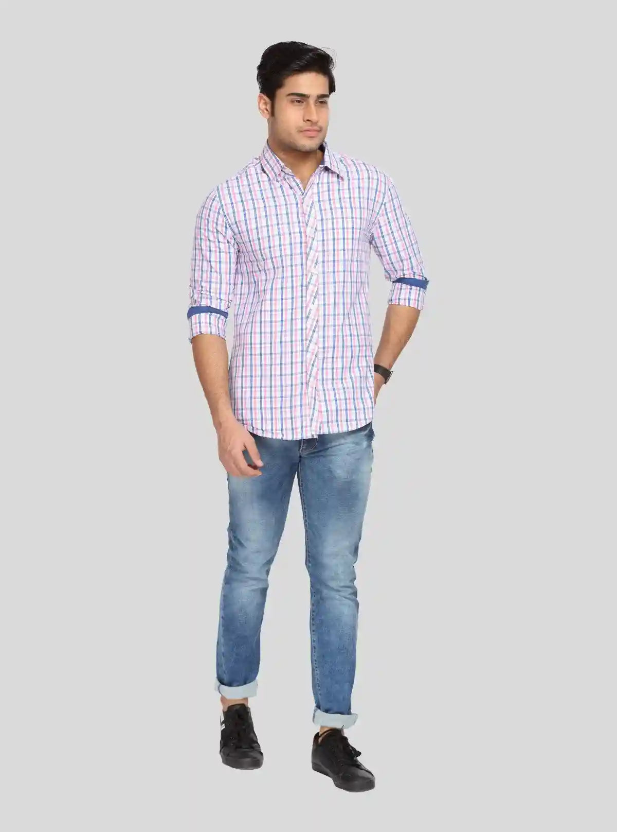 Men’s Pink Checked Slim Fit Full Sleeve Shirt – Smart Casual Style by Boer & Fitch | Buy Online at  Boer and Fitch