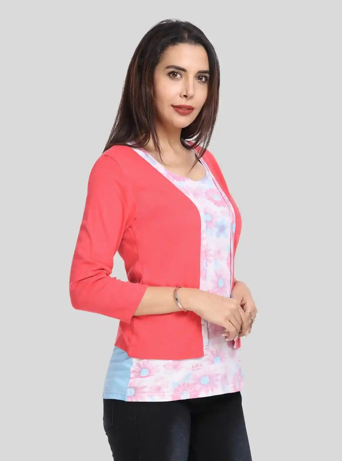 Women's Fuchsia Cotton Shrug with All Over Printed Inner Top | Buy Online at  Boer and Fitch