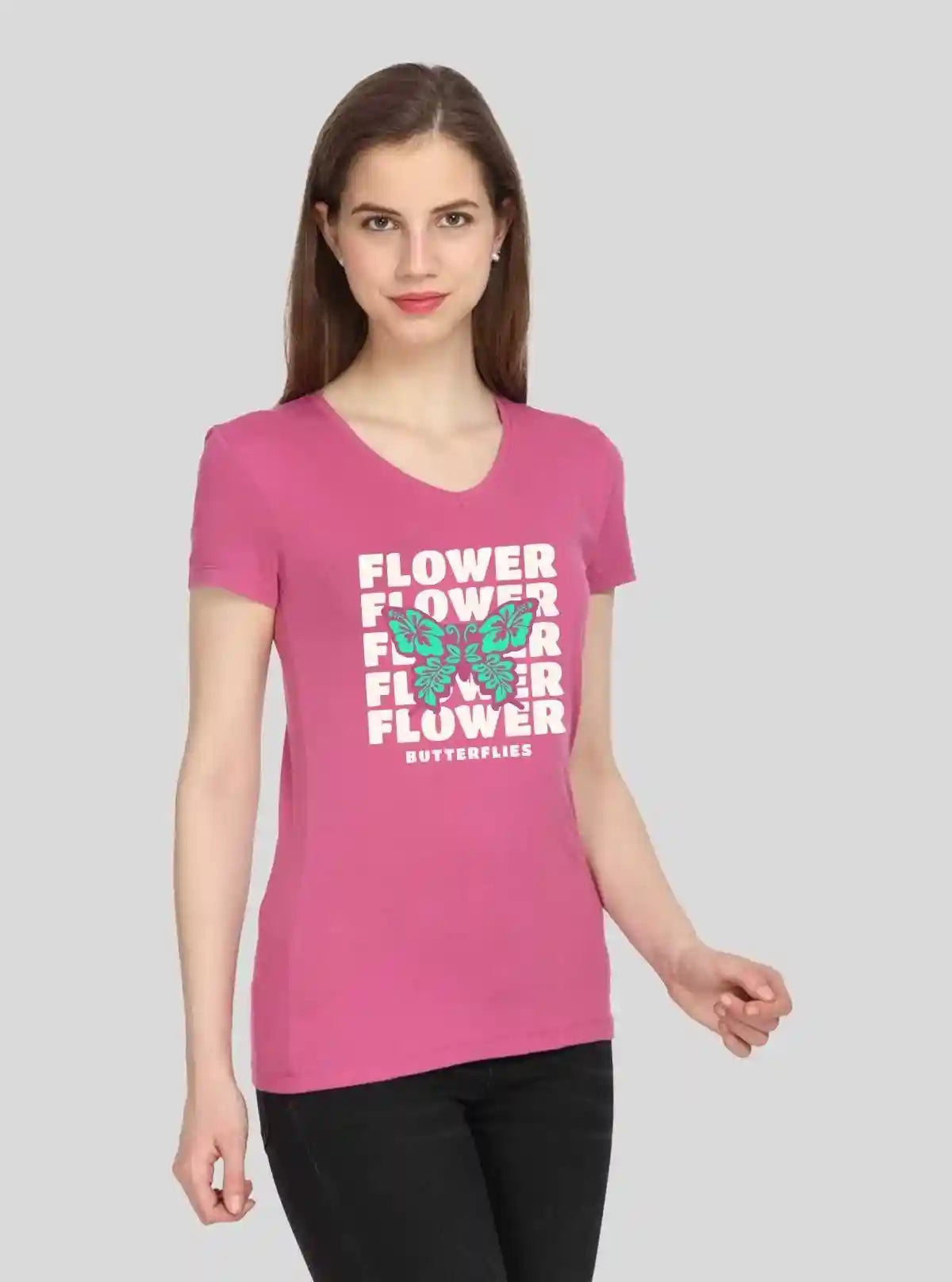 Women’s Fuchsia V-Neck Butterfly Print Short Sleeve Cotton Jersey T-Shirt by Boer and Fitch | Buy Online at  Boer and Fitch