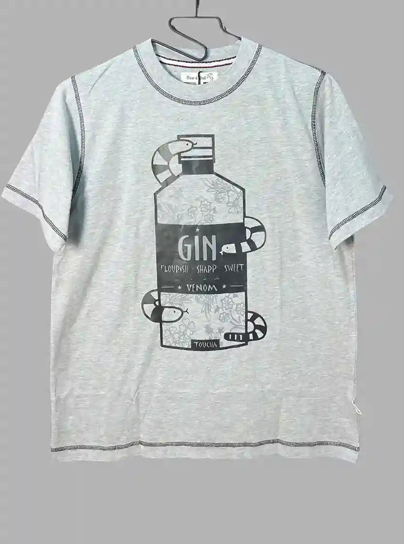 Grey GIN Printed T-Shirt for Men – Casual Graphic Tee by Boer and Fitch