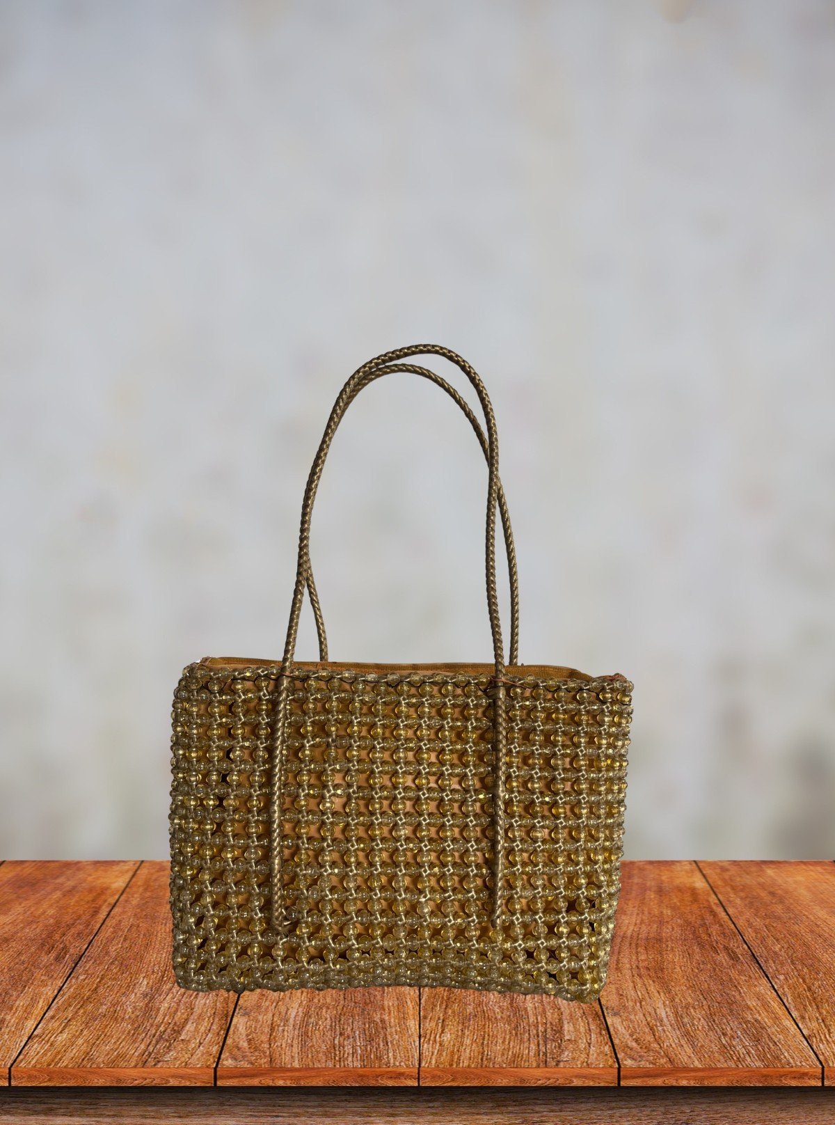 Golden Yellow Handmade Beaded Tote Bag with Zip – Stylish & Durable - Boer and Fitch