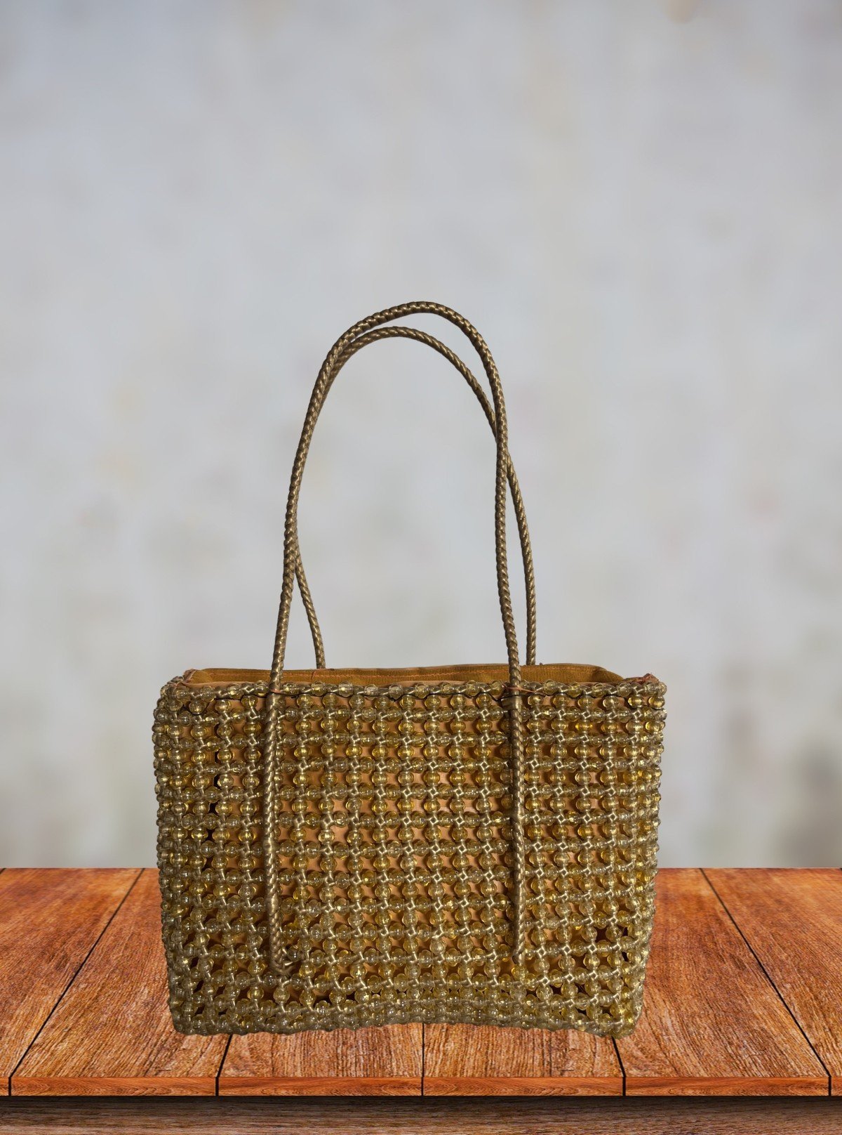 Golden Yellow Handmade Beaded Tote Bag with Zip – Stylish & Durable - Boer and Fitch