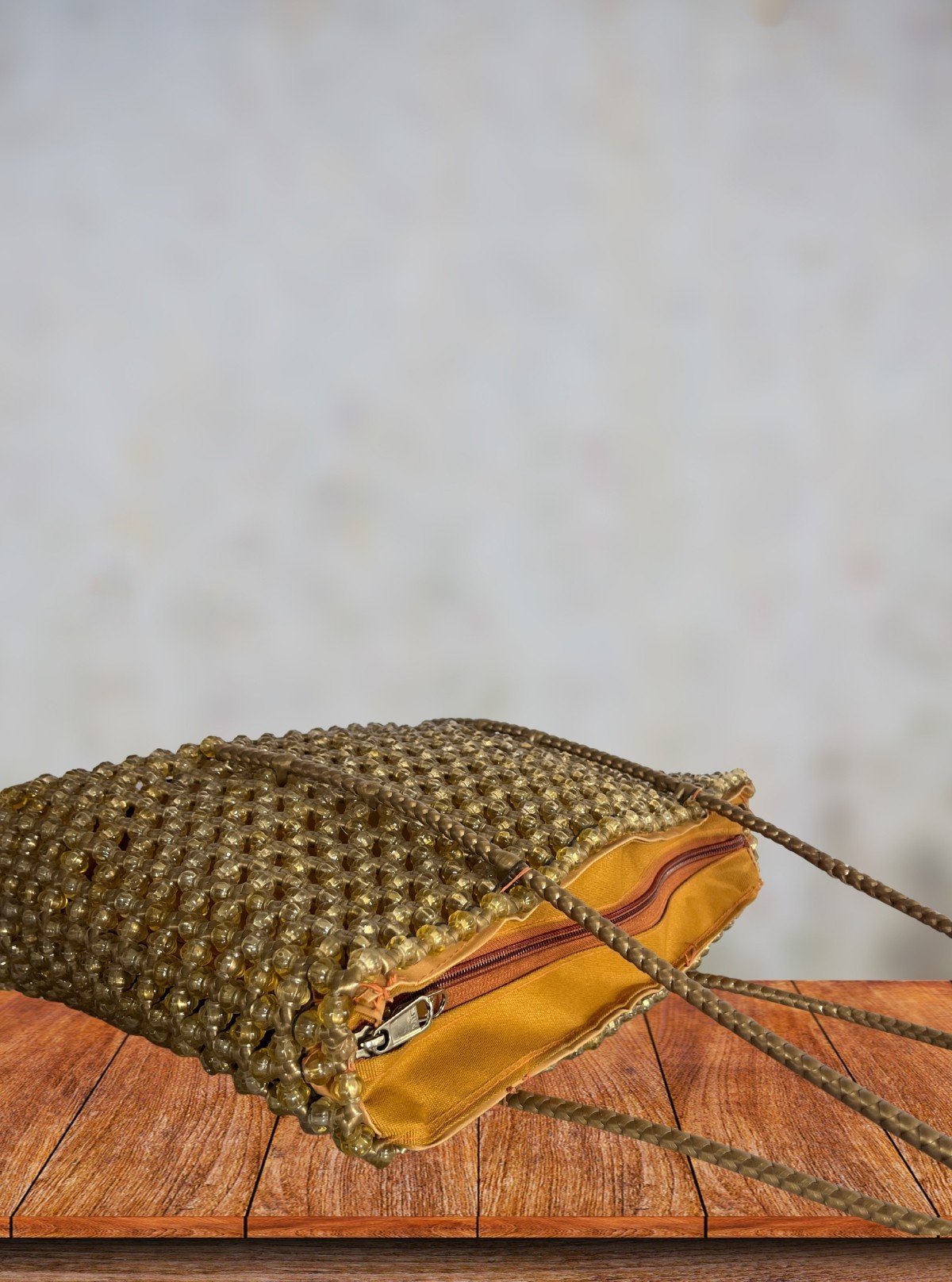 Golden Yellow Handmade Beaded Tote Bag with Zip – Stylish & Durable - Boer and Fitch