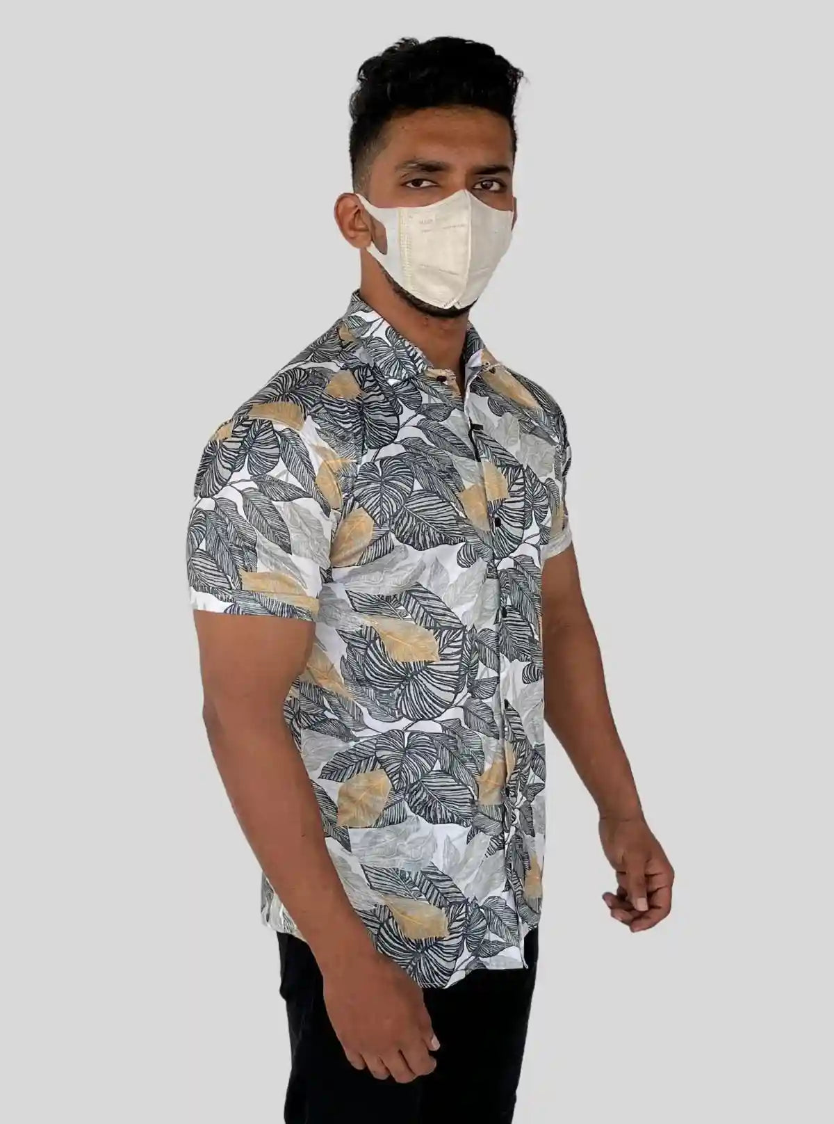 Men’s Ash Leafy Printed Poly Shirt – Tropical-Inspired Slim Fit by Boer & Fitch | Buy Online at  Boer and Fitch