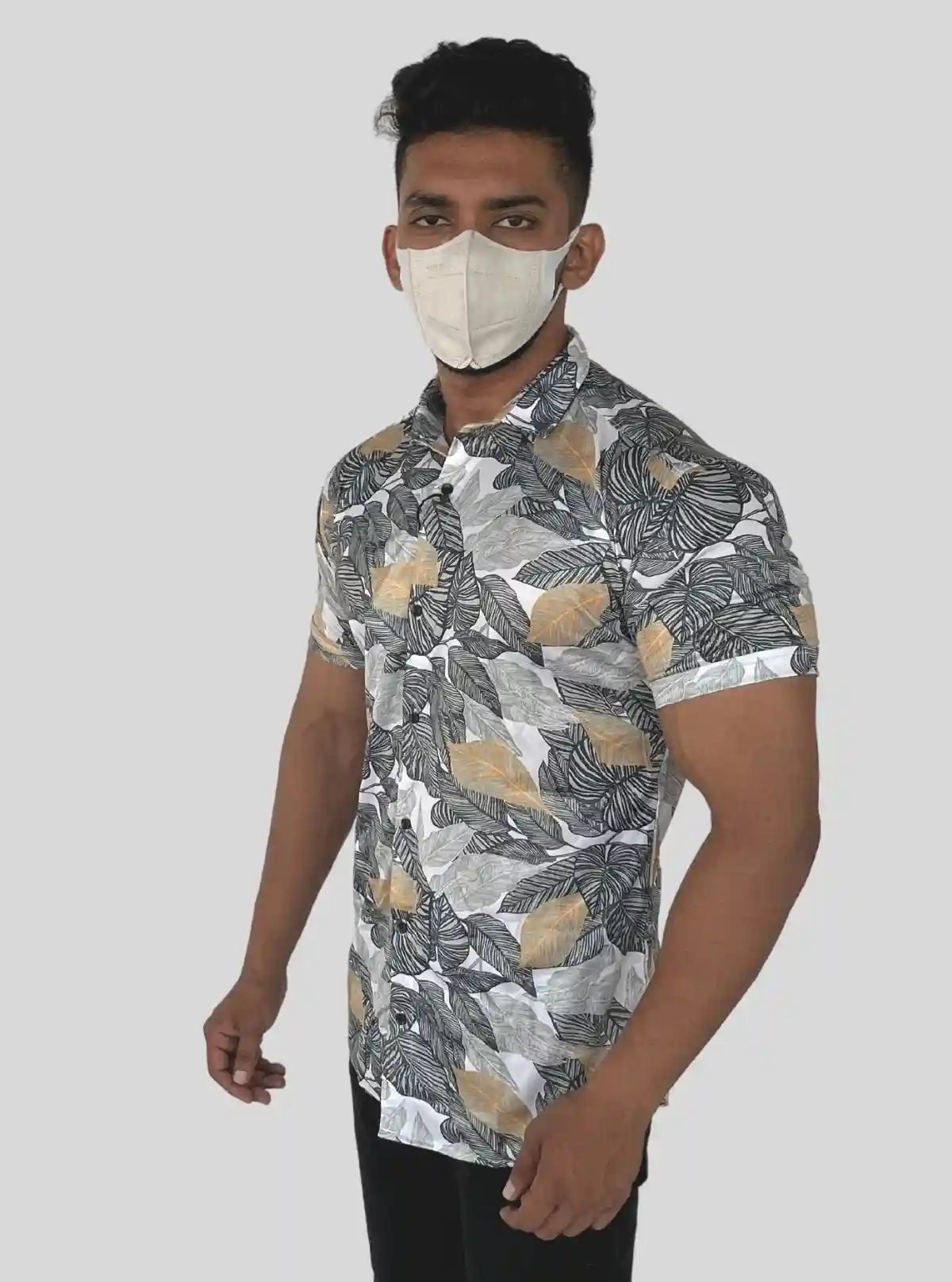 Men’s Ash Leafy Printed Poly Shirt – Tropical-Inspired Slim Fit by Boer & Fitch | Buy Online at  Boer and Fitch