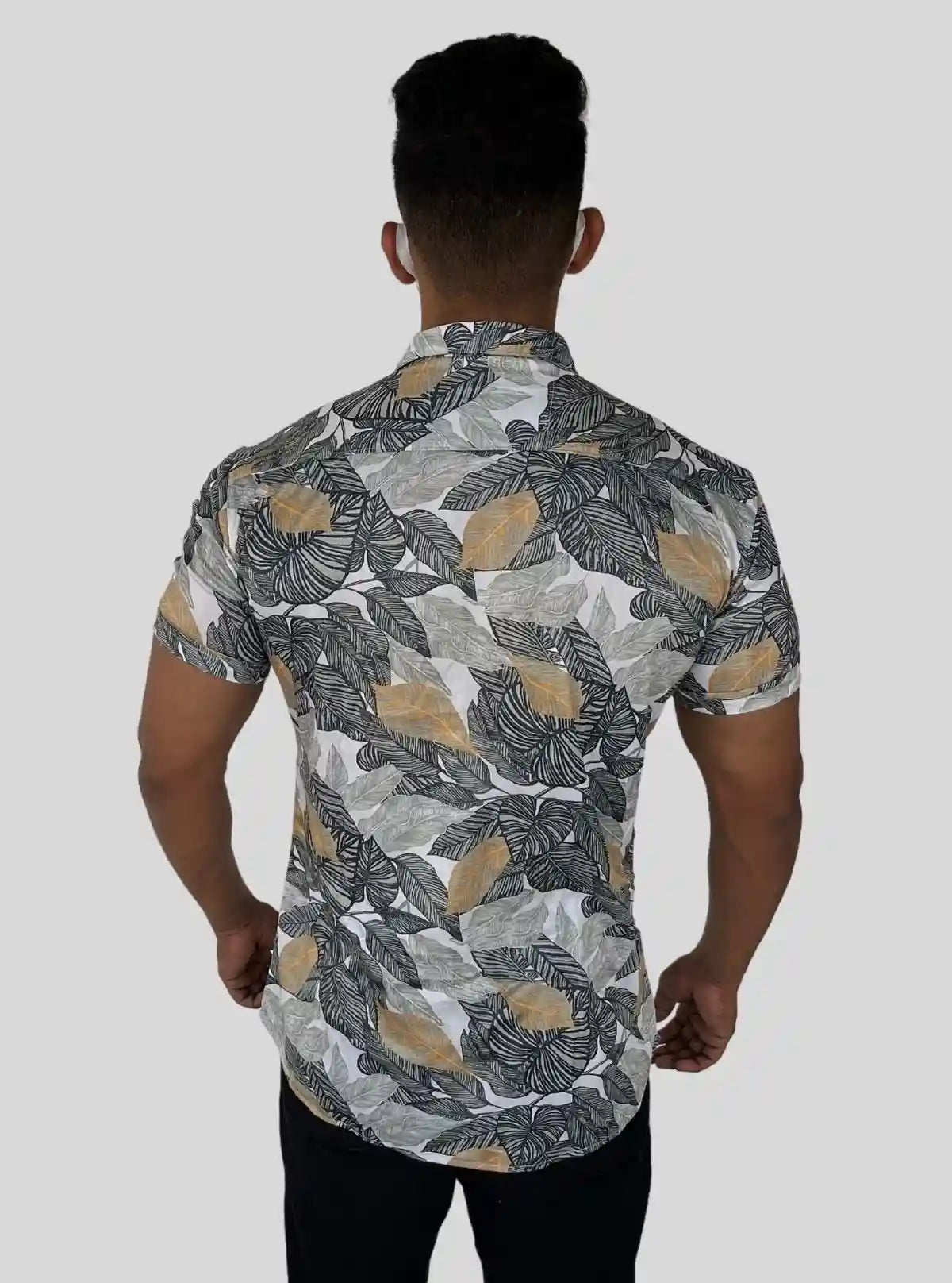 Men’s Ash Leafy Printed Poly Shirt – Tropical-Inspired Slim Fit by Boer & Fitch | Buy Online at  Boer and Fitch