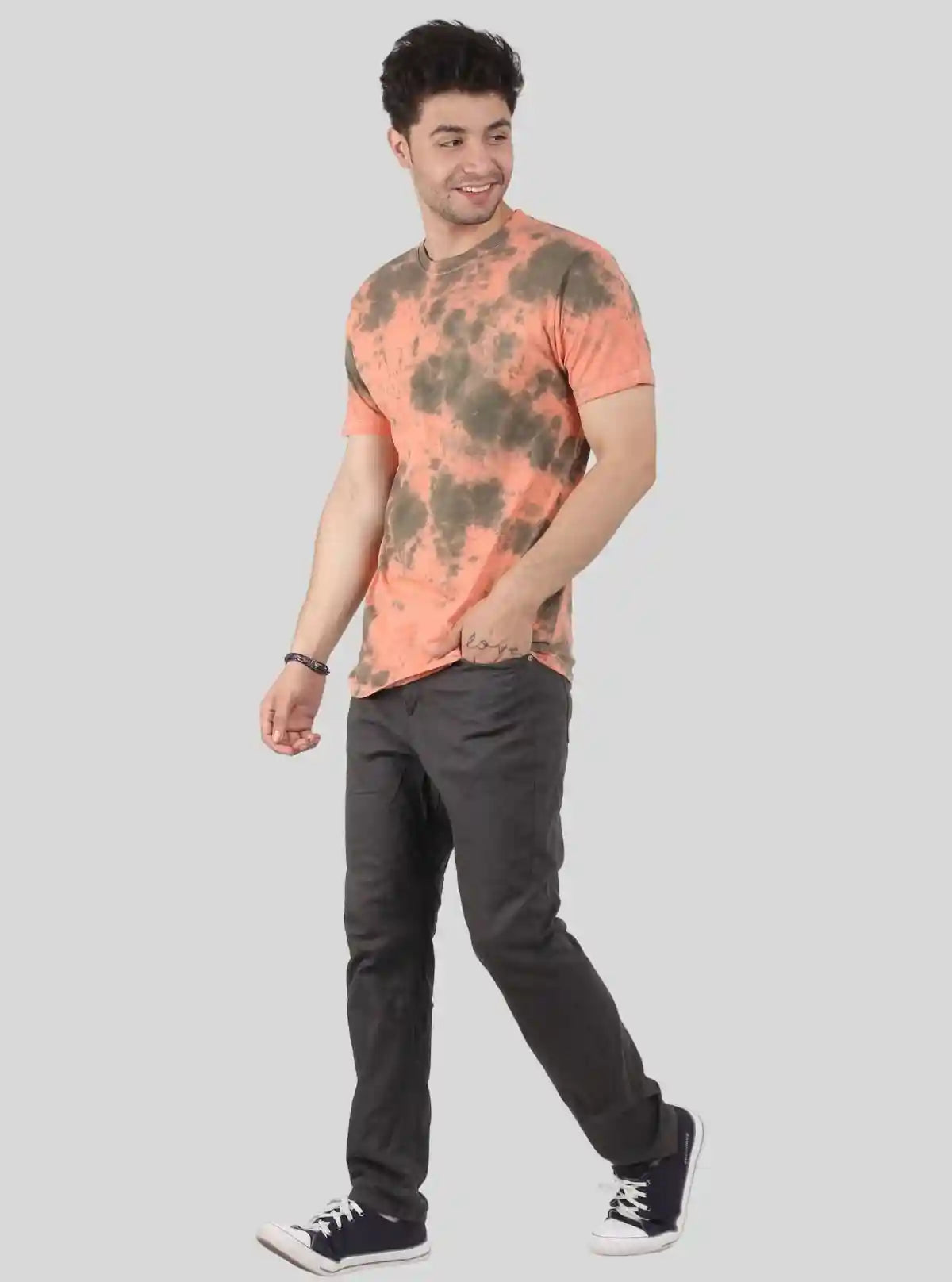 Men’s Green and Peach Tie and Dye Crew Neck T-Shirt – Vibrant Everyday Style | Buy Online at  Boer and Fitch