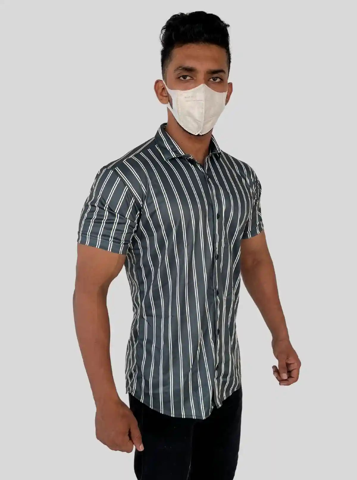 Men’s Green Vertical Striped Printed Poly Shirt – Trendy Slim Fit Casual by Boer & Fitch | Buy Online at  Boer and Fitch