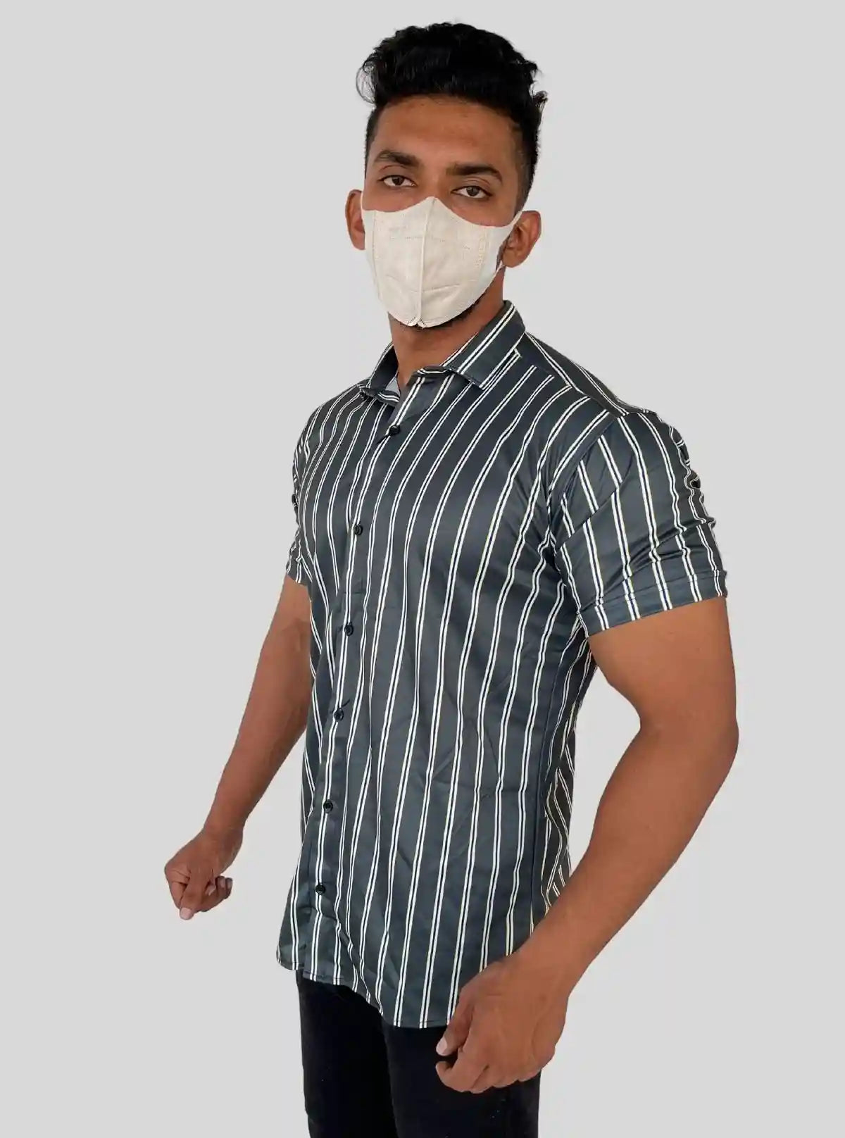 Men’s Green Vertical Striped Printed Poly Shirt – Trendy Slim Fit Casual by Boer & Fitch | Buy Online at  Boer and Fitch