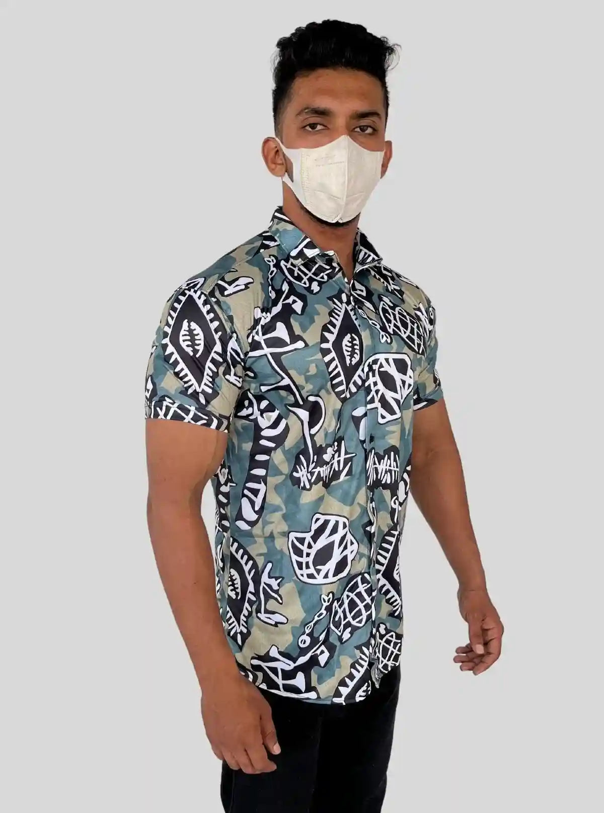 Men’s Short Sleeve Shirt with Multi-Color Tribal Print | Boer & Fitch | Buy Online at  Boer and Fitch