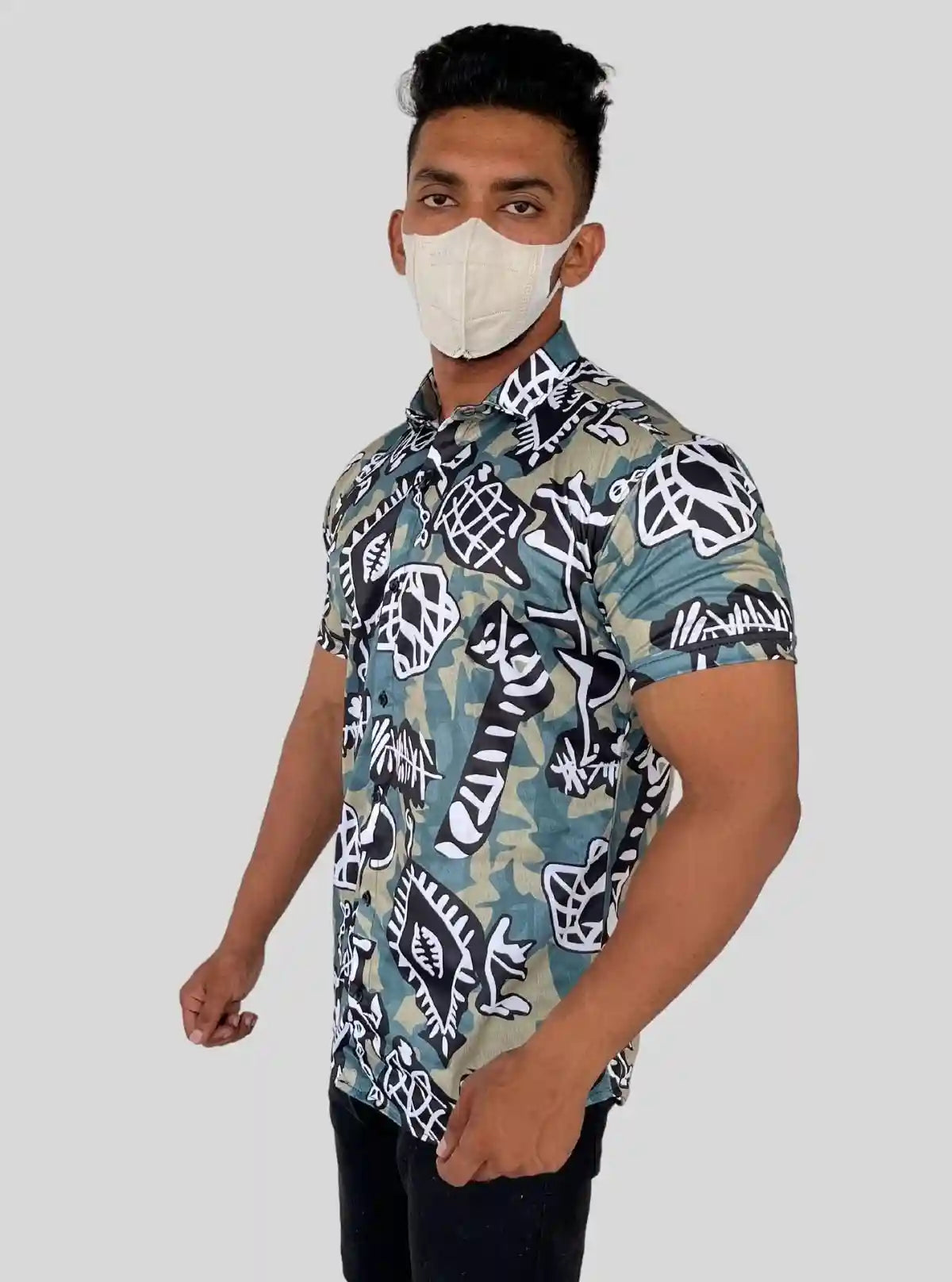 Men’s Short Sleeve Shirt with Multi-Color Tribal Print | Boer & Fitch | Buy Online at  Boer and Fitch