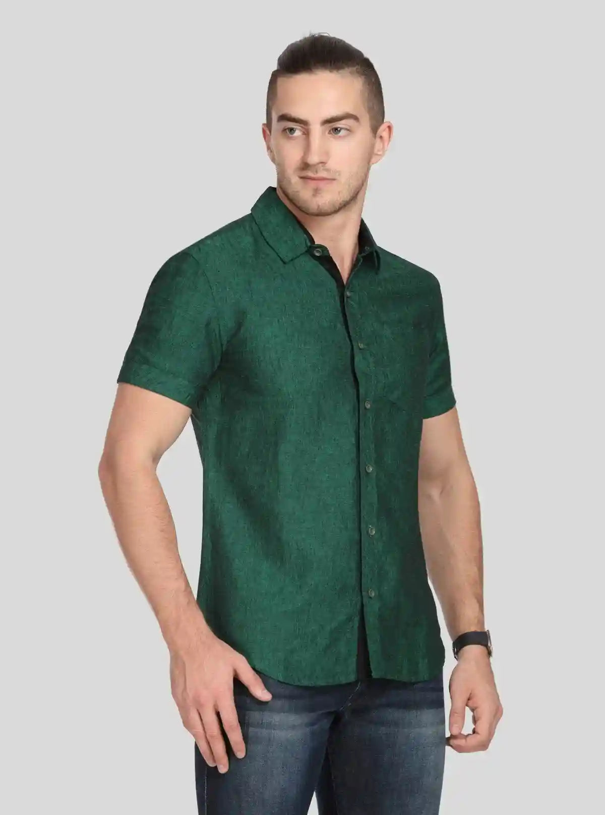 Men's Green Linen Blended Shirt – Breezy, Earthy & Smart Casual Essential | Buy Online at  Boer and Fitch