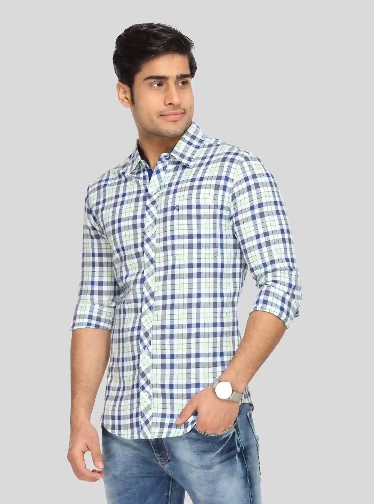 Men’s Light Green Checked Full Sleeve Shirt – Smart Casual Wear by Boer & Fitch | Buy Online at  Boer and Fitch