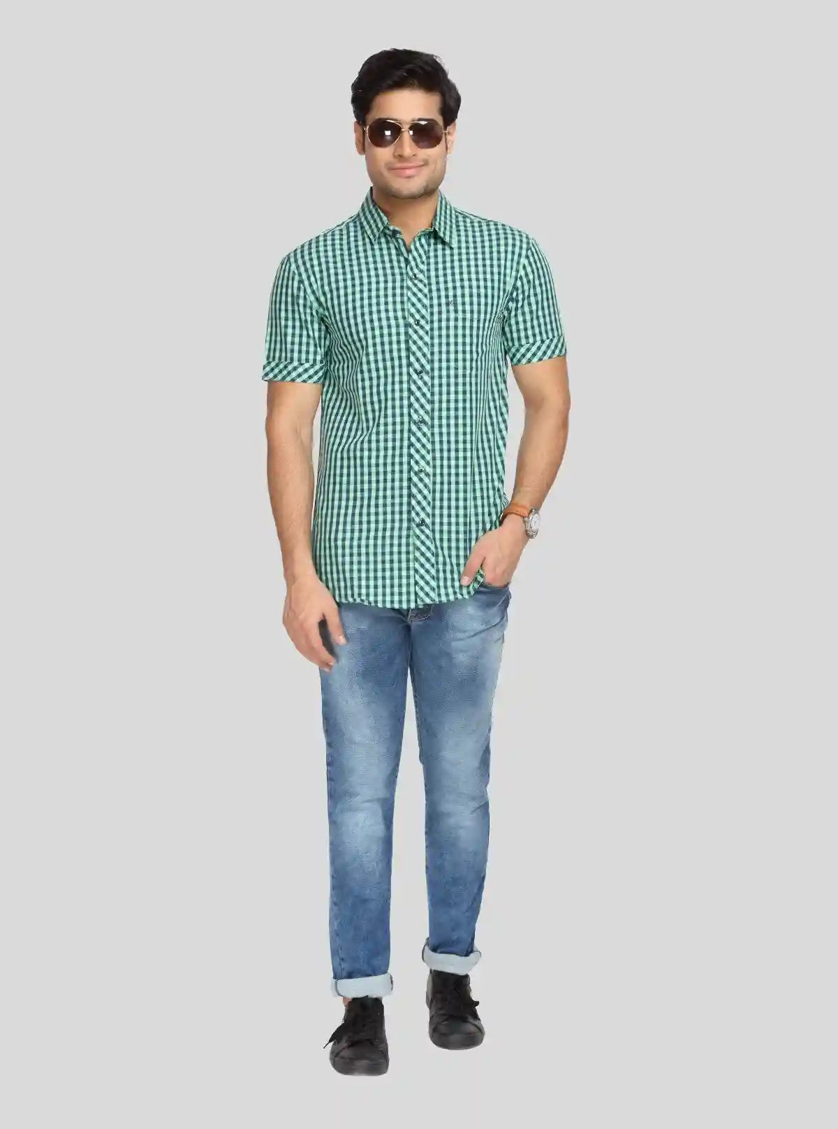 Men's Lime Green Checked Half Sleeve Shirt – Bold, Breezy & Modern | Buy Online at gep32c-qs.myshopify.com