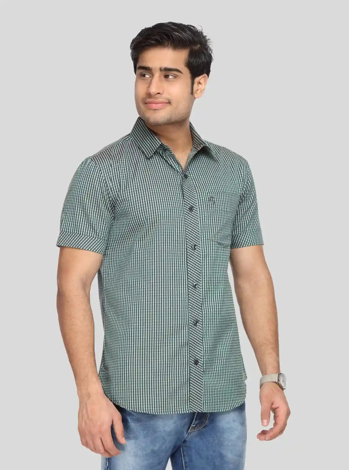 Men's Olive Green Fine Checked Half Sleeve Shirt – Smart, Cool & Versatile | Buy Online at  Boer and Fitch