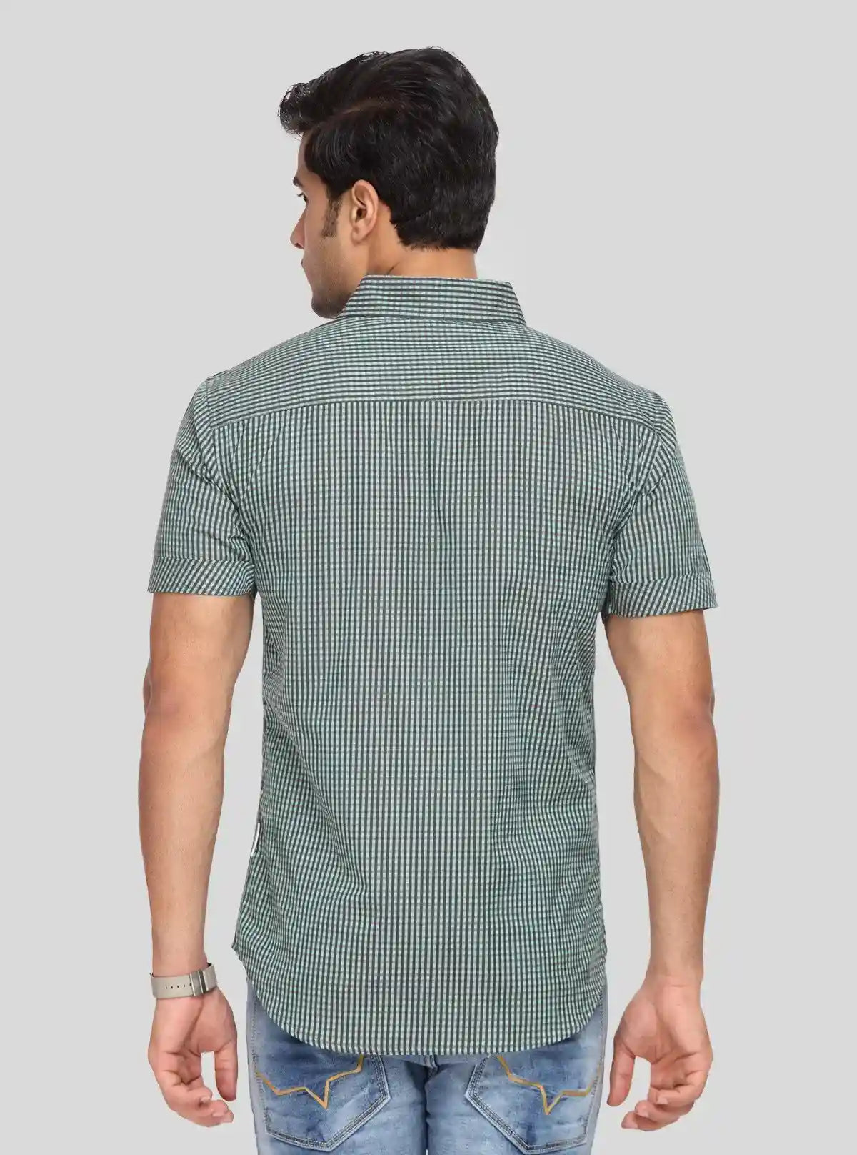 Men's Olive Green Fine Checked Half Sleeve Shirt – Smart, Cool & Versatile | Buy Online at  Boer and Fitch