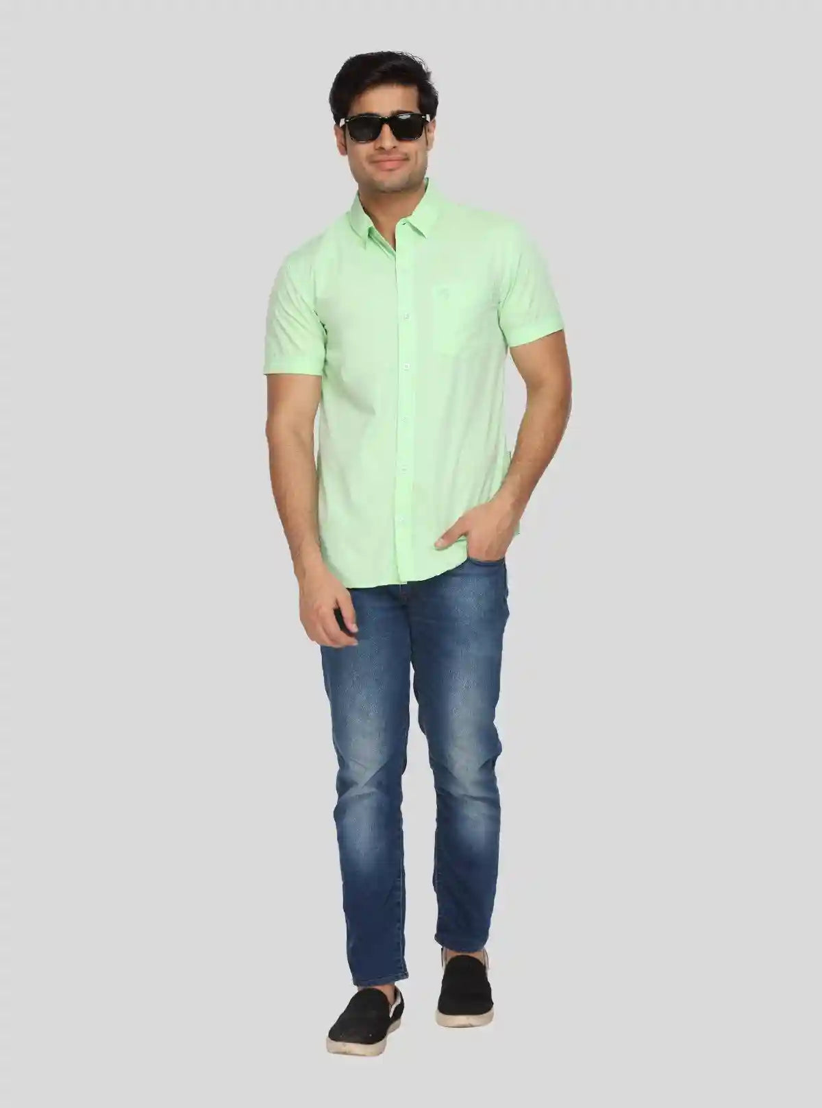Men's Soft Green Cotton Shirt – Comfortable, Minimal & Everyday Essential | Buy Online at  Boer and Fitch