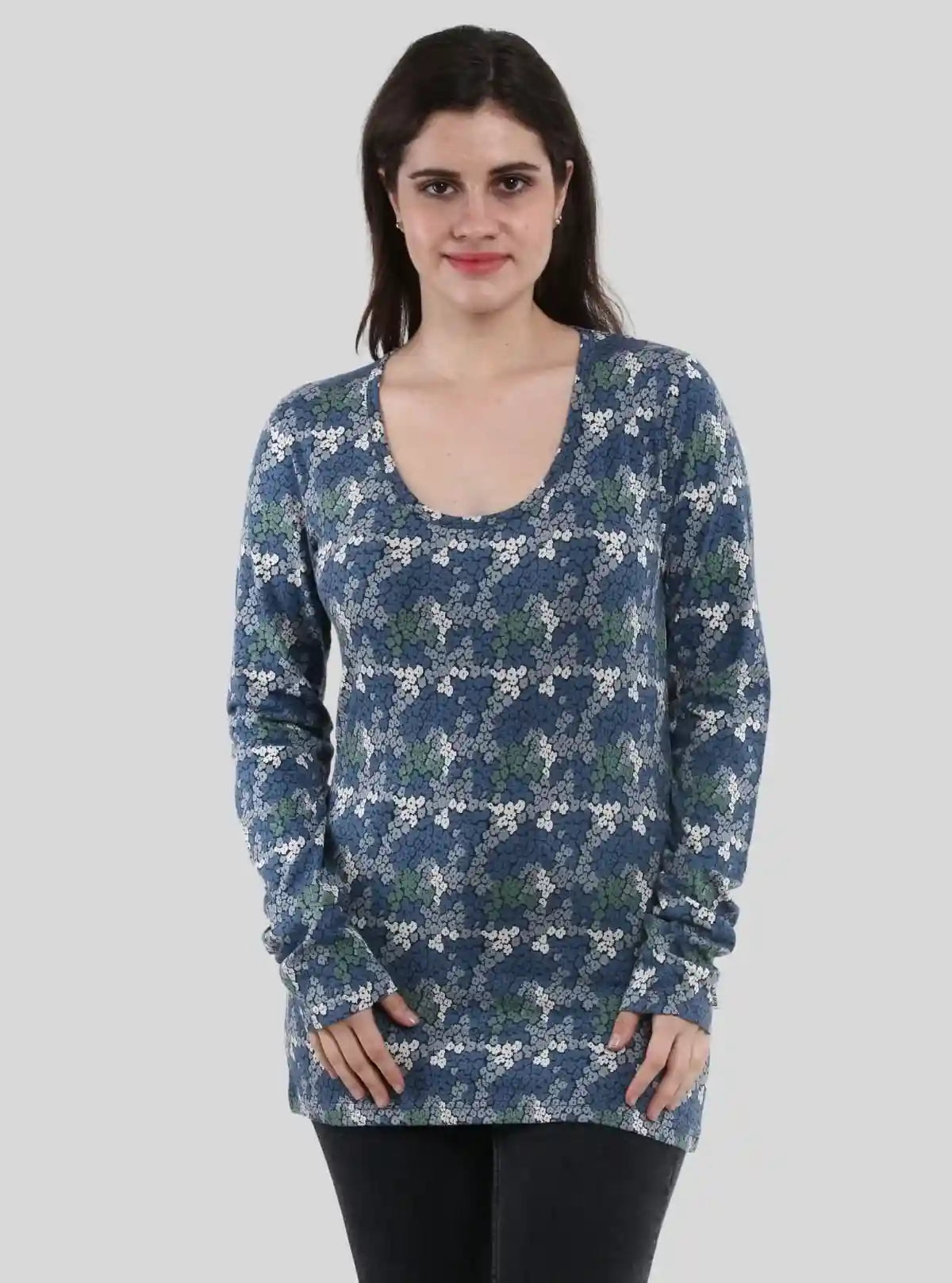 Women's Blue Multi-Color Floral Print Long Sleeve Cotton Jersey Top from Boer and Fitch | Buy Online at gep32c-qs.myshopify.com
