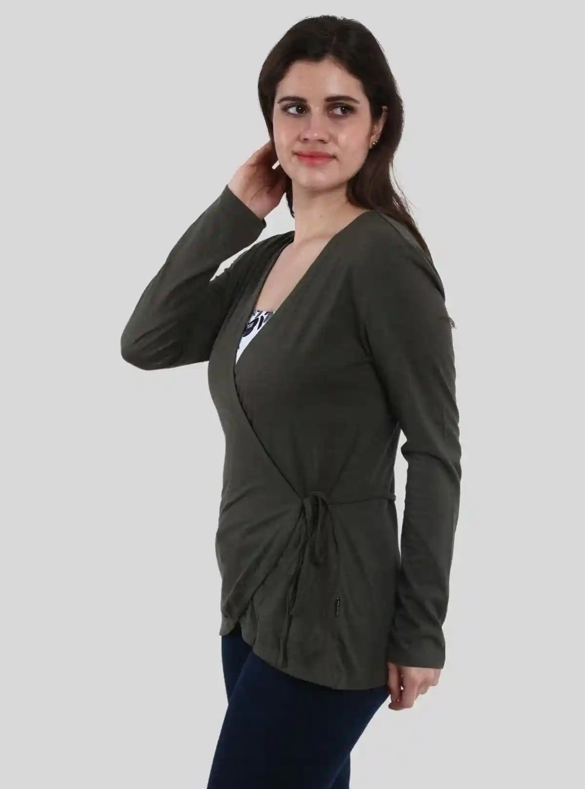 Women's Dark Green Front Knot Shrug in 100% Cotton Feather Touch Fabric | Buy Online at  Boer and Fitch