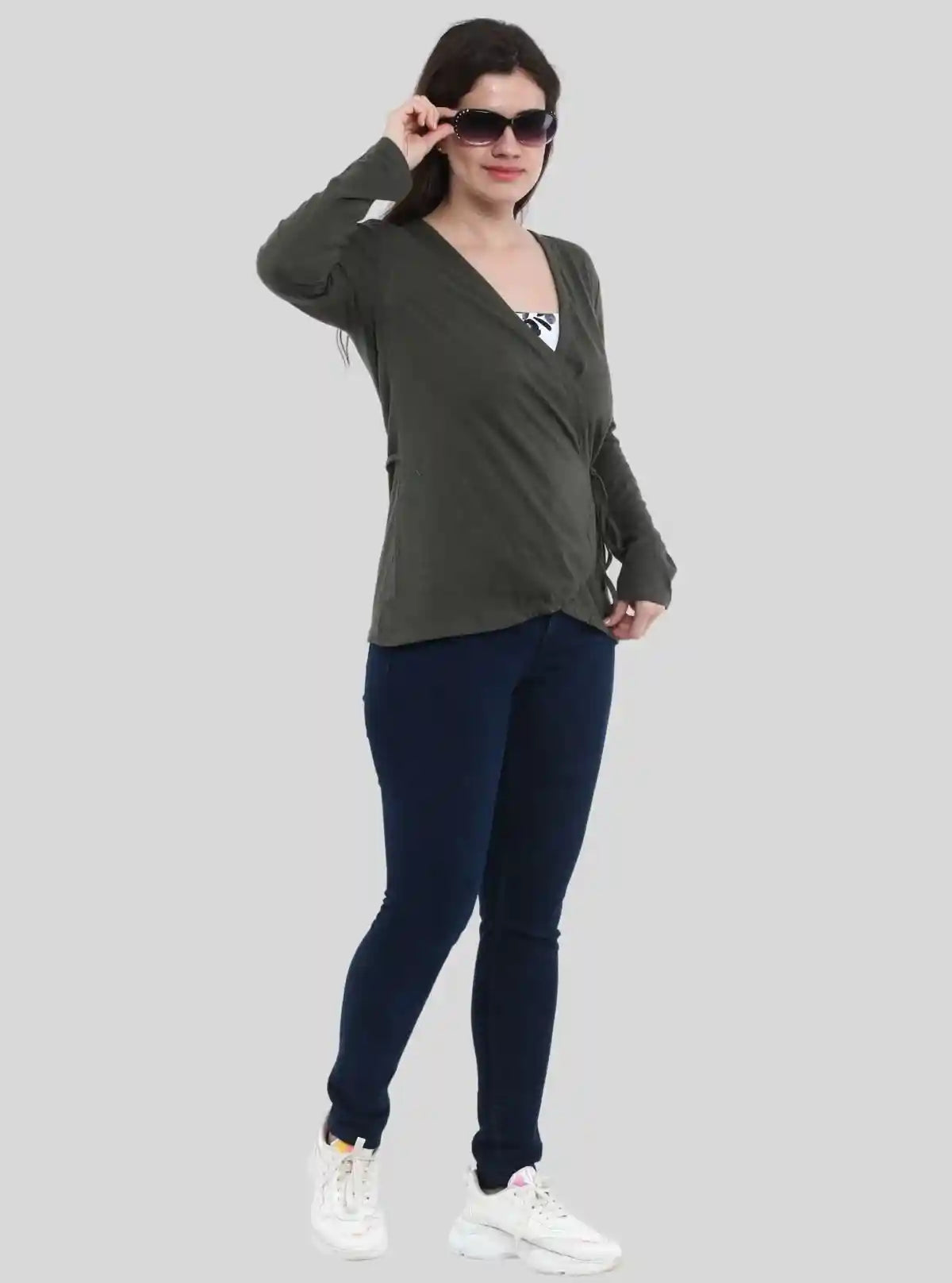 Women's Dark Green Front Knot Shrug in 100% Cotton Feather Touch Fabric | Buy Online at  Boer and Fitch