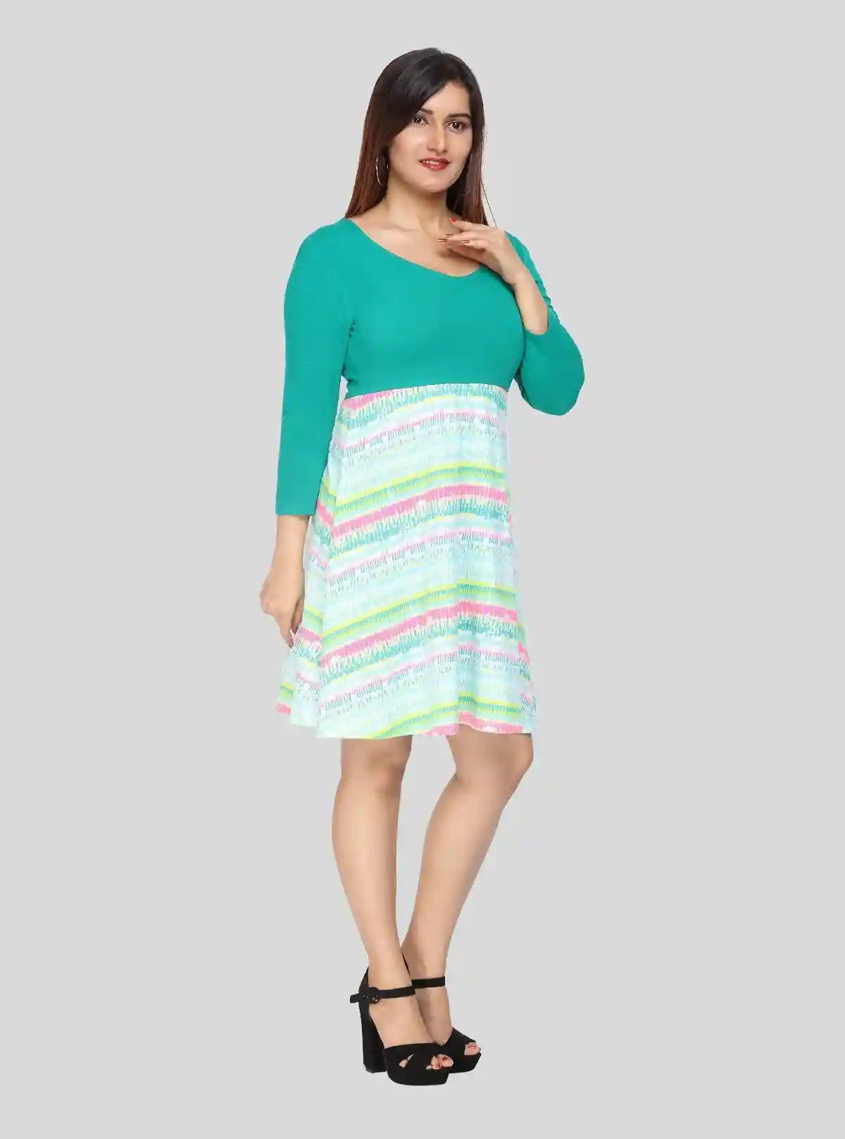 Women's Green Graphic Sweep Dress in 100% Cotton Feather Touch Fabric | Buy Online at  Boer and Fitch