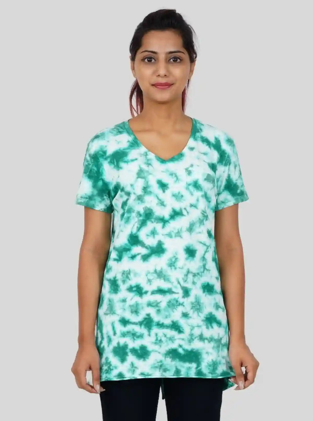 Women's Green Tie and Dye V-Neck T-Shirt – Stylish Cotton Boho Tee | Buy Online at  Boer and Fitch