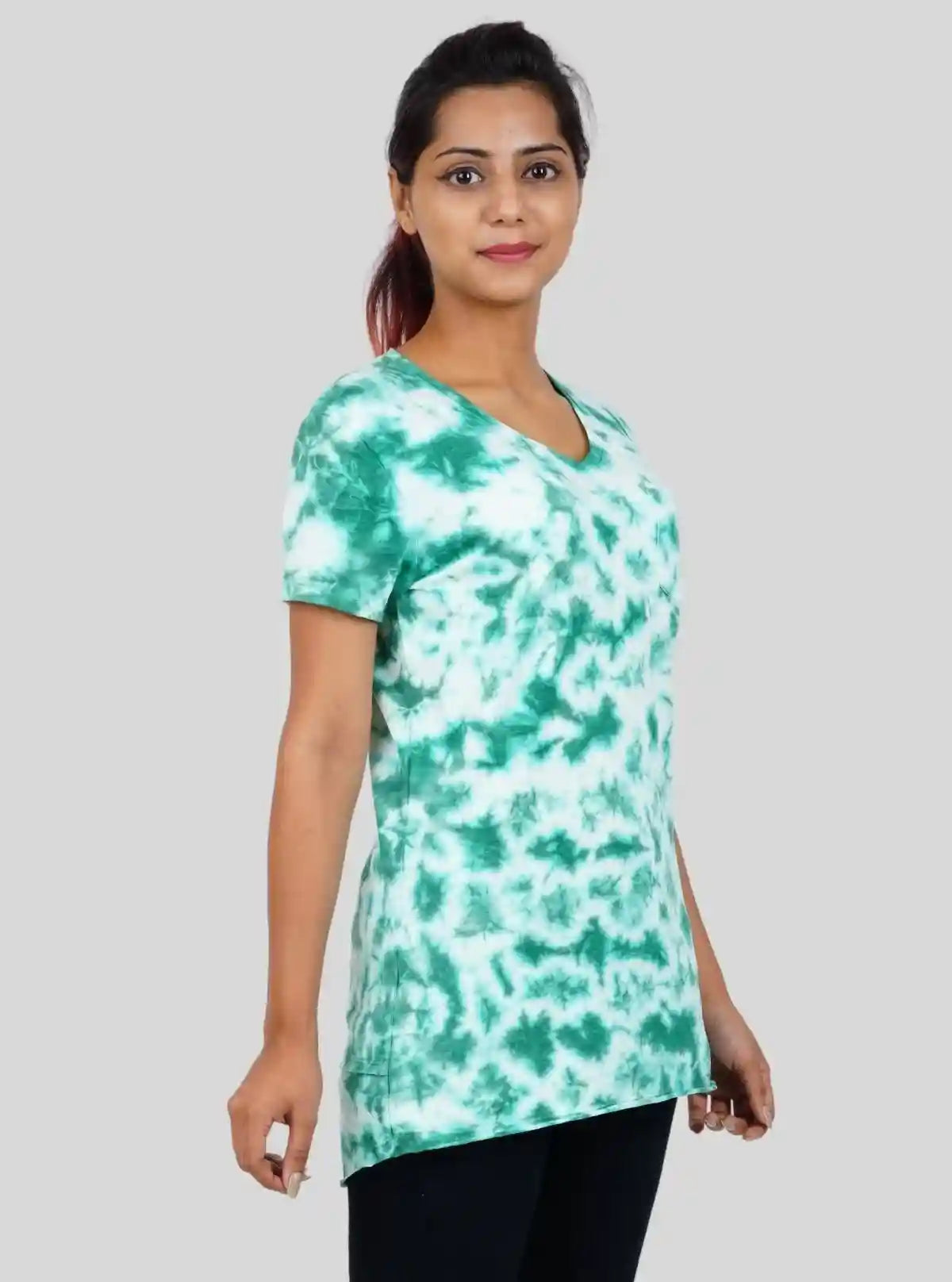Women's Green Tie and Dye V-Neck T-Shirt – Stylish Cotton Boho Tee | Buy Online at  Boer and Fitch