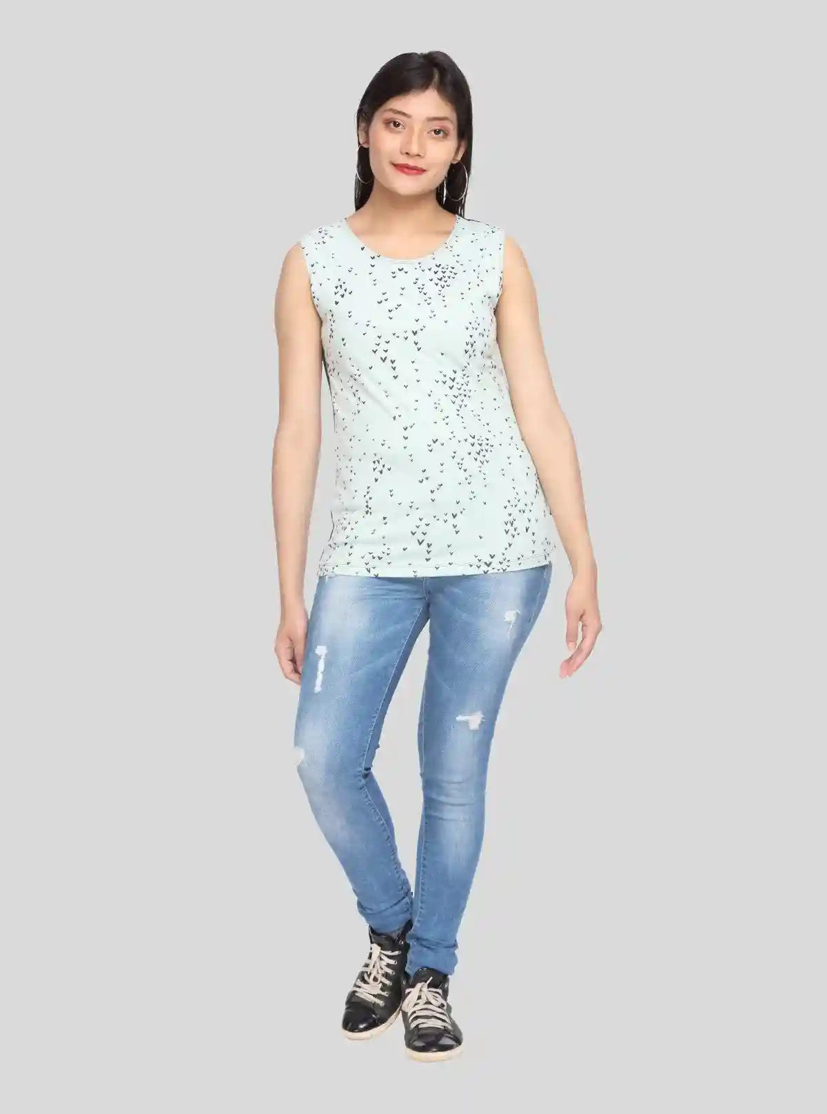 Women’s Light Green Heart Printed Top – Stylish Cotton Blend by Boer and Fitch | Buy Online at  Boer and Fitch