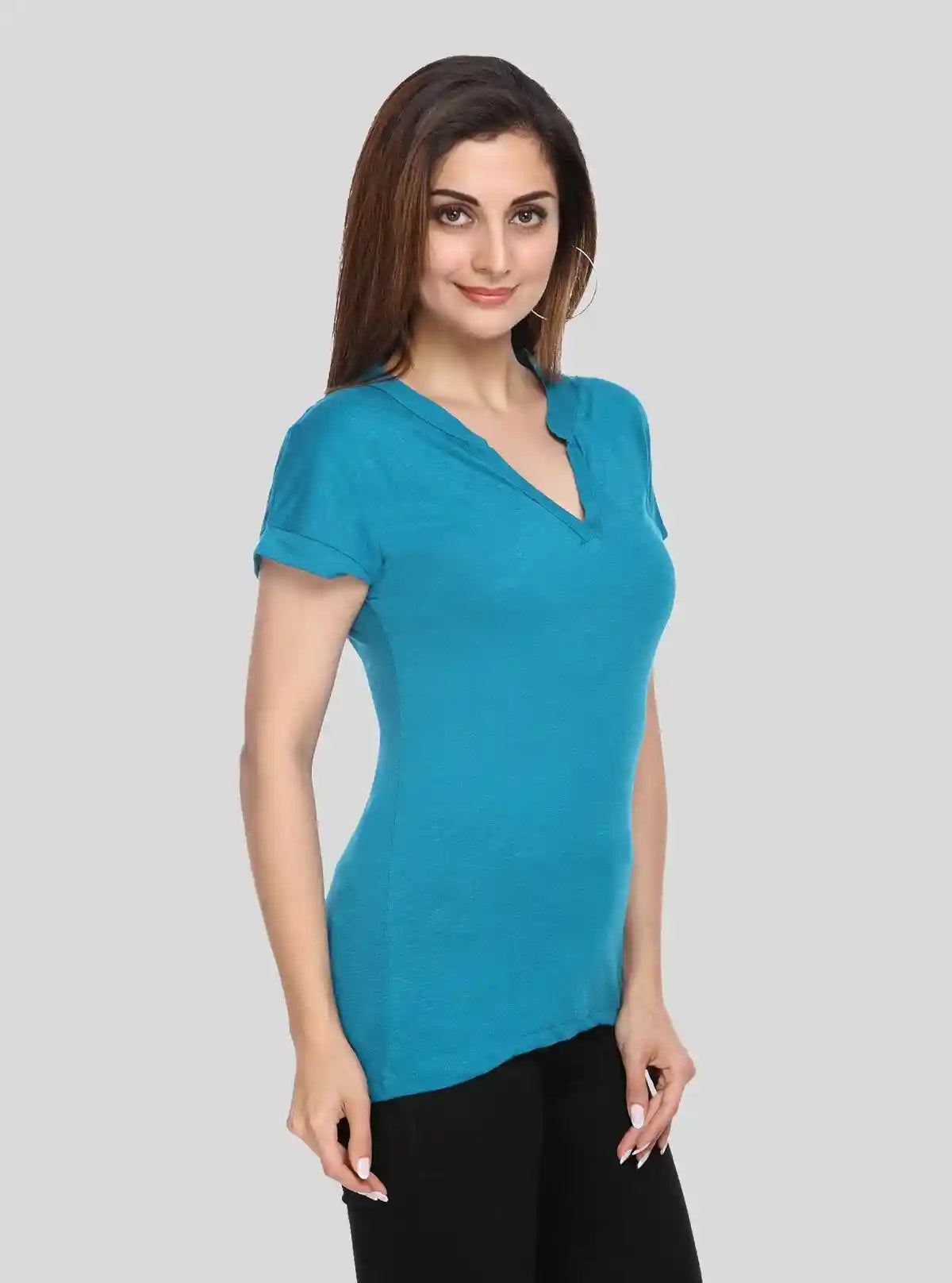 Women’s Teal Self-Collared Short Sleeve Cotton Elastane Top | Boer & Fitch | Buy Online at  Boer and Fitch