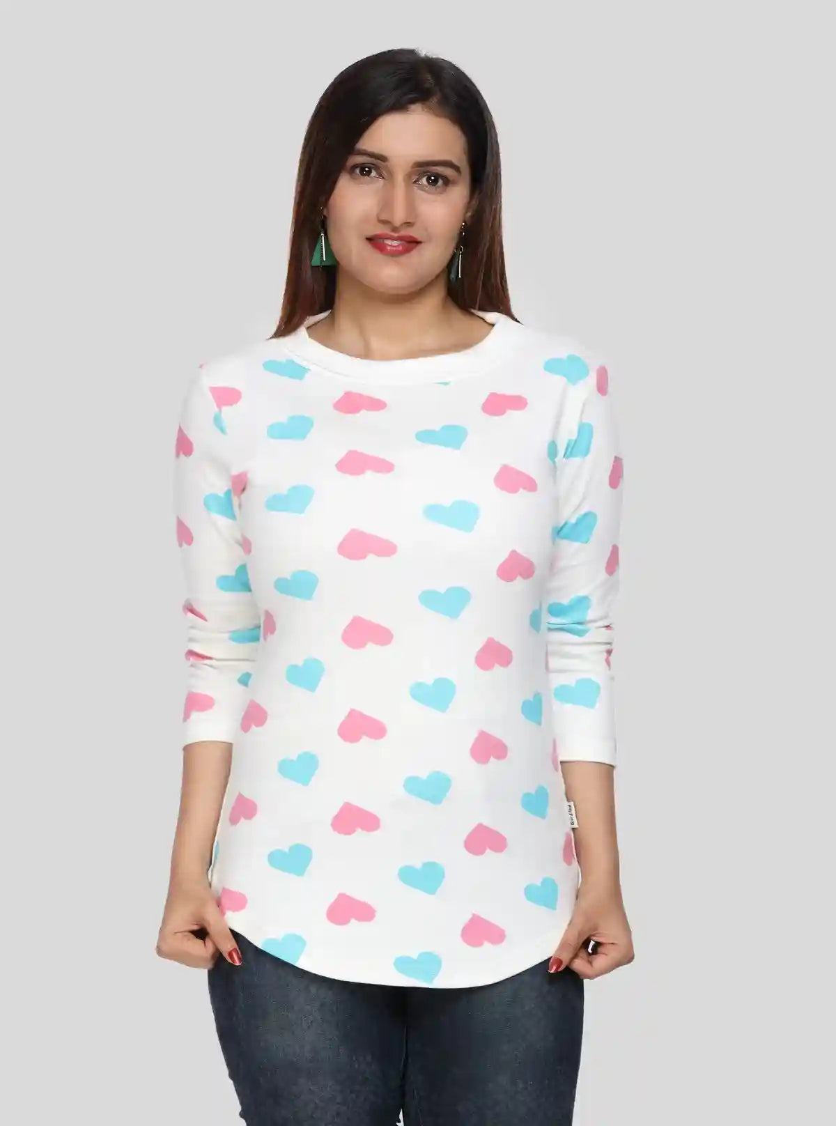 Women's White Heart Print 3/4 Sleeve Cotton Jersey Top | Boer & Fitch | Buy Online at  Boer and Fitch