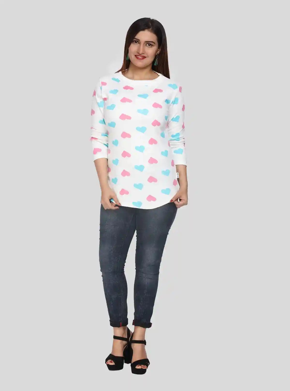 Women's White Heart Print 3/4 Sleeve Cotton Jersey Top | Boer & Fitch | Buy Online at  Boer and Fitch