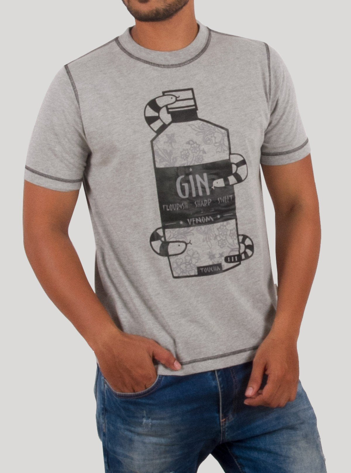 Grey GIN Printed T-Shirt for Men – Casual Graphic Tee by Boer and Fitch - Boer and Fitch