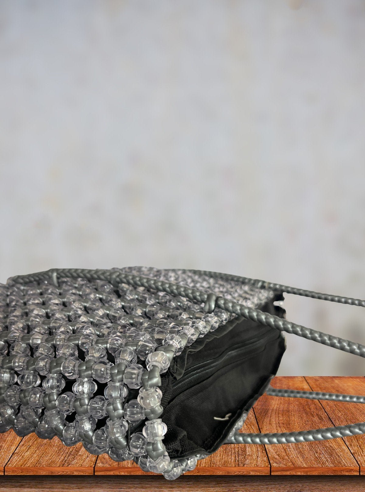Grey Handmade Beaded Tote Bag with Zip – Stylish & Durable Accessory - Boer and Fitch
