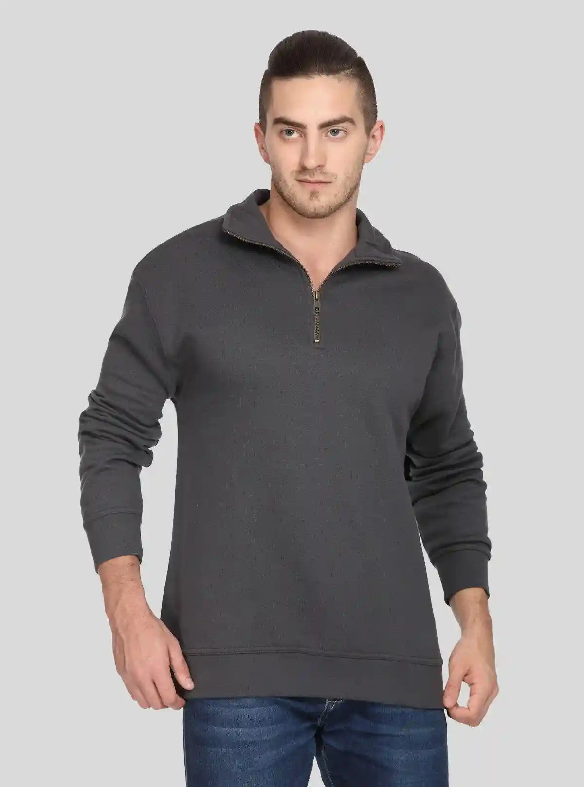 Men’s Charcoal Zipper Collar Cardigan – Smart, Sleek & Season-Ready | Buy Online at  Boer and Fitch