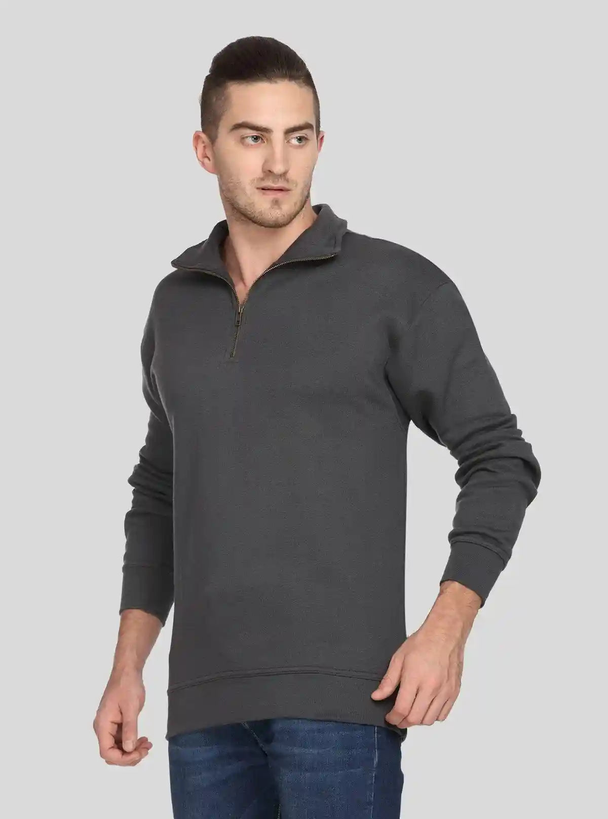 Men’s Charcoal Zipper Collar Cardigan – Smart, Sleek & Season-Ready | Buy Online at  Boer and Fitch