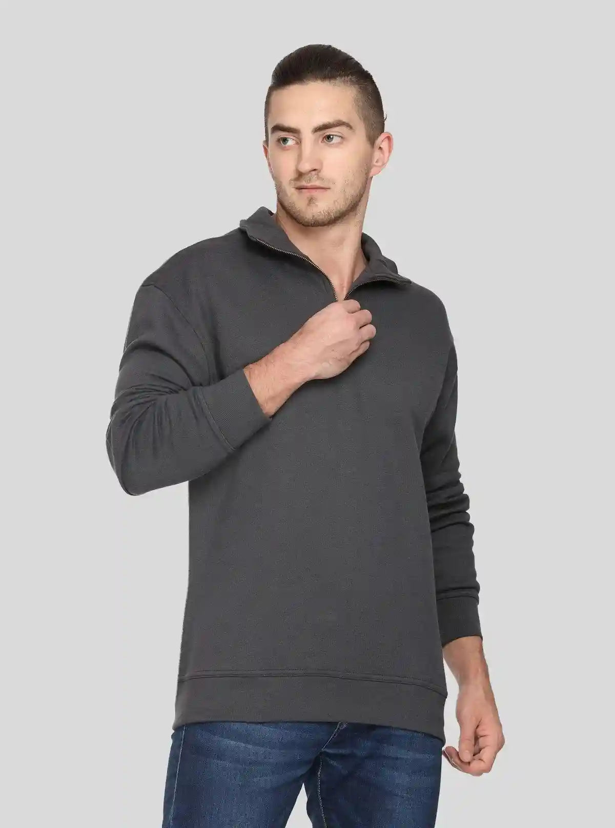 Men’s Charcoal Zipper Collar Cardigan – Smart, Sleek & Season-Ready | Buy Online at  Boer and Fitch