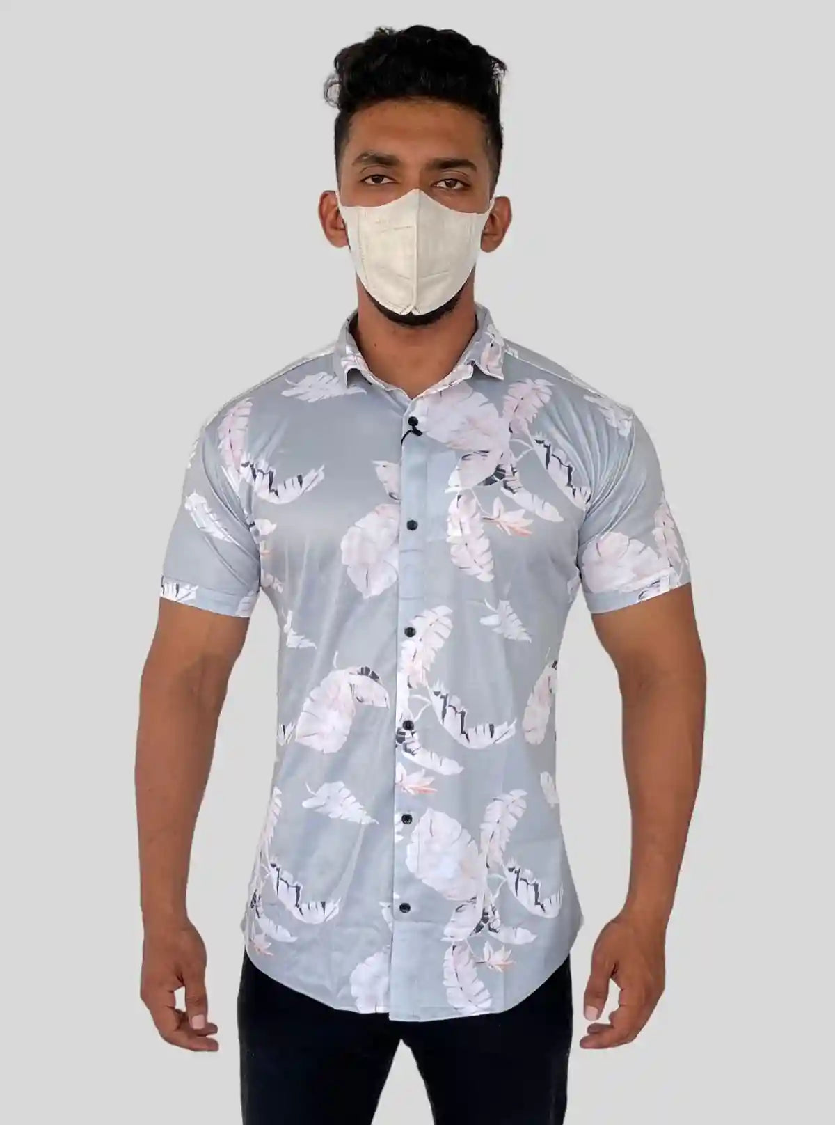 Men’s Light Grey Distressed Print Shirt in Polyester Spun | Boer & Fitch | Buy Online at  Boer and Fitch